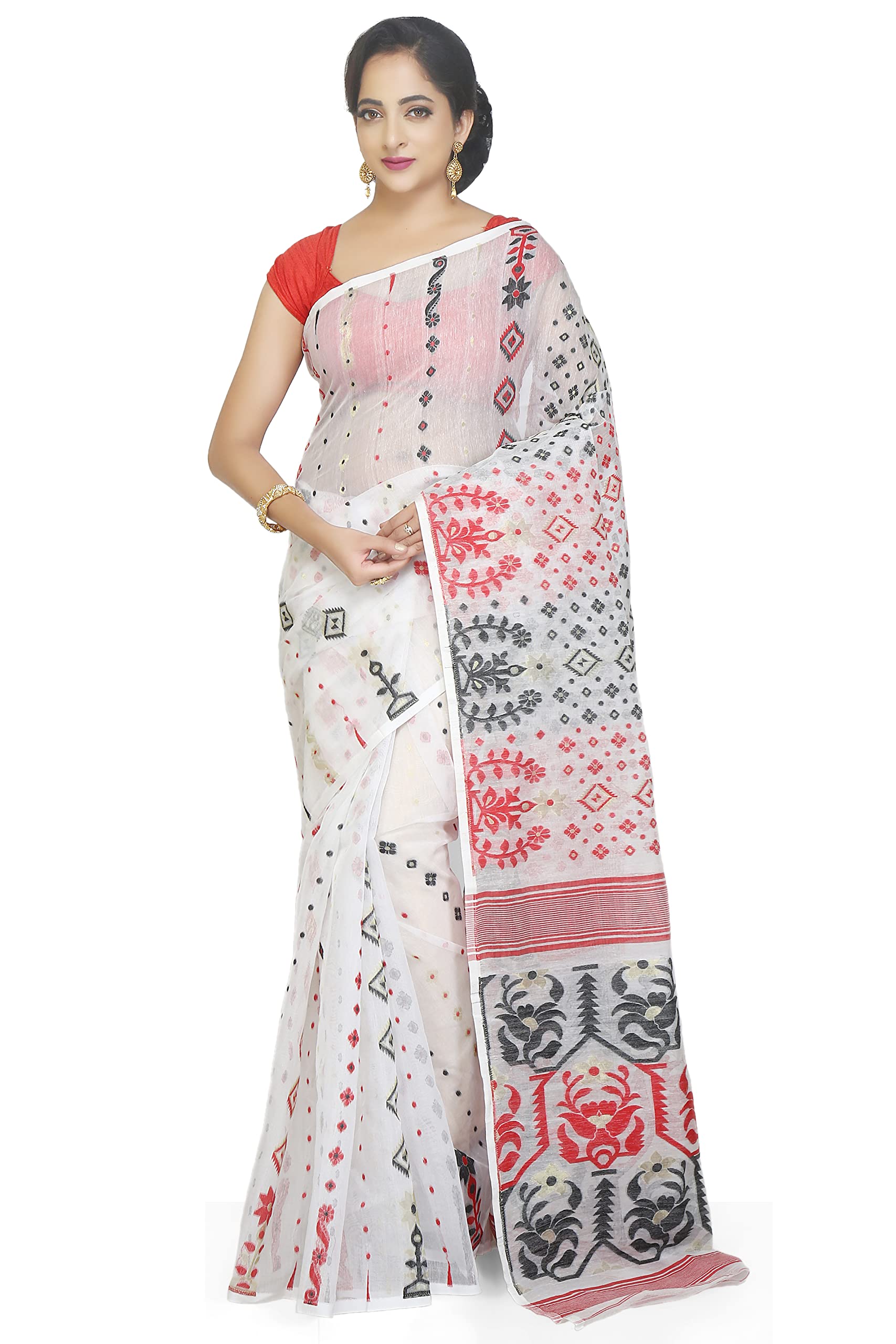 BENGAL HANDLOOM Exclusive Women's Cotton Silk Soft Dhakai Jamdani Sarees