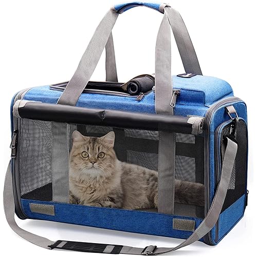 Cat Carrier Large Pet Carrier for 2 Cat, 18.5"x11.8"x11.8" Cat Bag for Midium Large Cats Airline Approved Dog Carrier for Small Dogs, Cat Travel Carrier Foldable 5-Windows Breathable Mesh Design