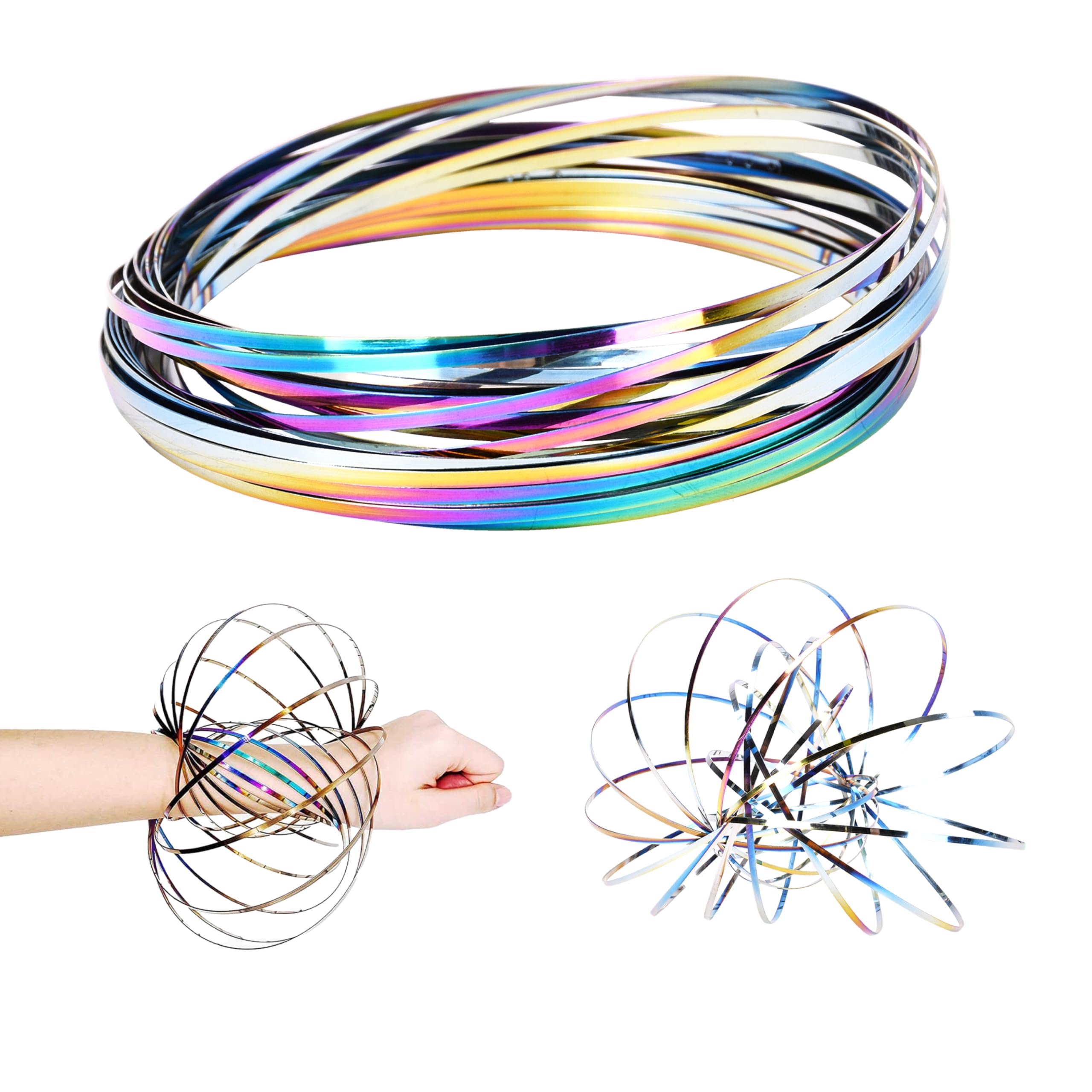 Neliblu Flow Ring - Stainless Steel Infinity Loop Hand Rings - 5.11" Diameter Original Flow Star Ring - Kinetic Spiral Loop - Stress Relief & Fun - Colorful Ring Coil for Kids and Adults - Set of 2