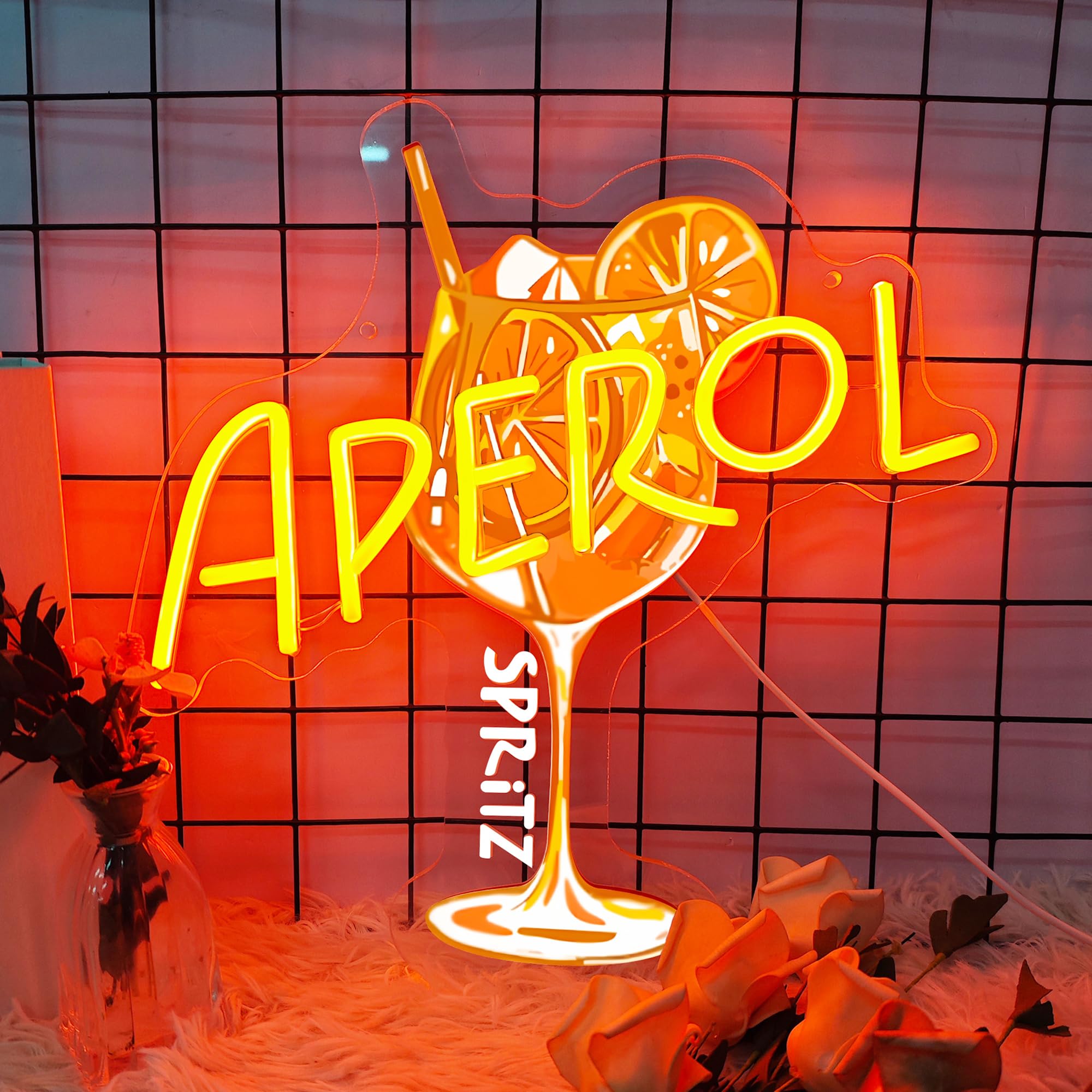 Aperol Spritz Neon Sign LED Cocktail Wandleuchte für Home Bar Küche | Cocktail-LED für Party-Dekoration, Spritz-Liebhaber, Geschenk, einstellbare Helligkeit, Neon-Bar-Schild, 35,6 x 34,3 cm
