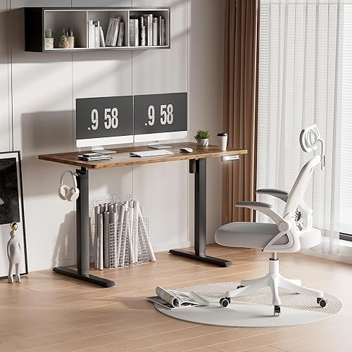 Vista 69 de Furmax Escritorio eléctrico de pie, escritorio ajustable de altura de 55 x 24 pulgadas con ruedas extraíbles, escritorio para computadora de oficina