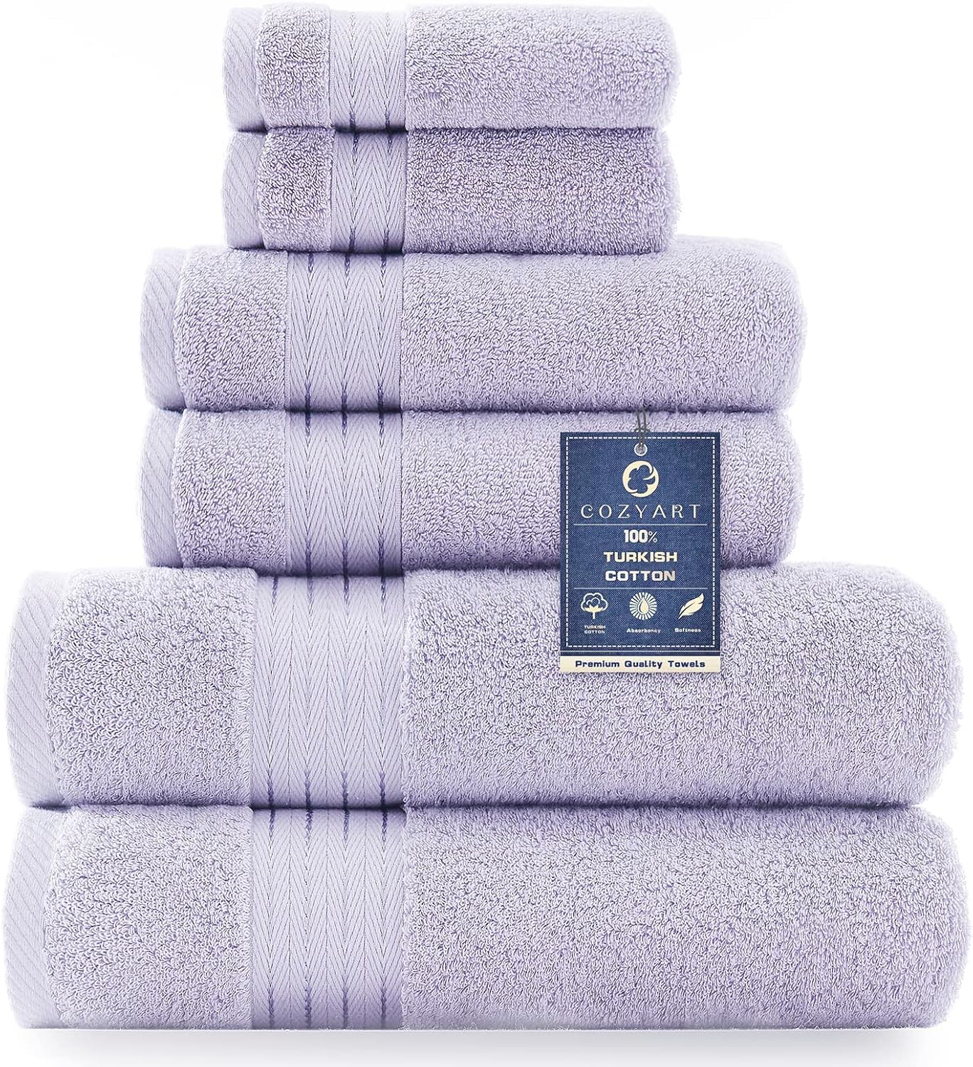 COZYART Lavender Luxury Bath Towel Set, Turkish Cotton Hotel Towel Bulk for Bathroom, Thick Bathroom Sets of 6 Pcs with 2 Large Bath Towels, 2 Hand Towels, 2 Washcloths, 650 GSM.