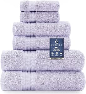 COZYART Lavender Luxury Bath Towel Set, Turkish Cotton Hotel Towel Bulk for Bathroom, Thick Bathroom Sets of 6 Pcs with 2 Large Bath Towels, 2 Hand Towels, 2 Washcloths, 650 GSM.