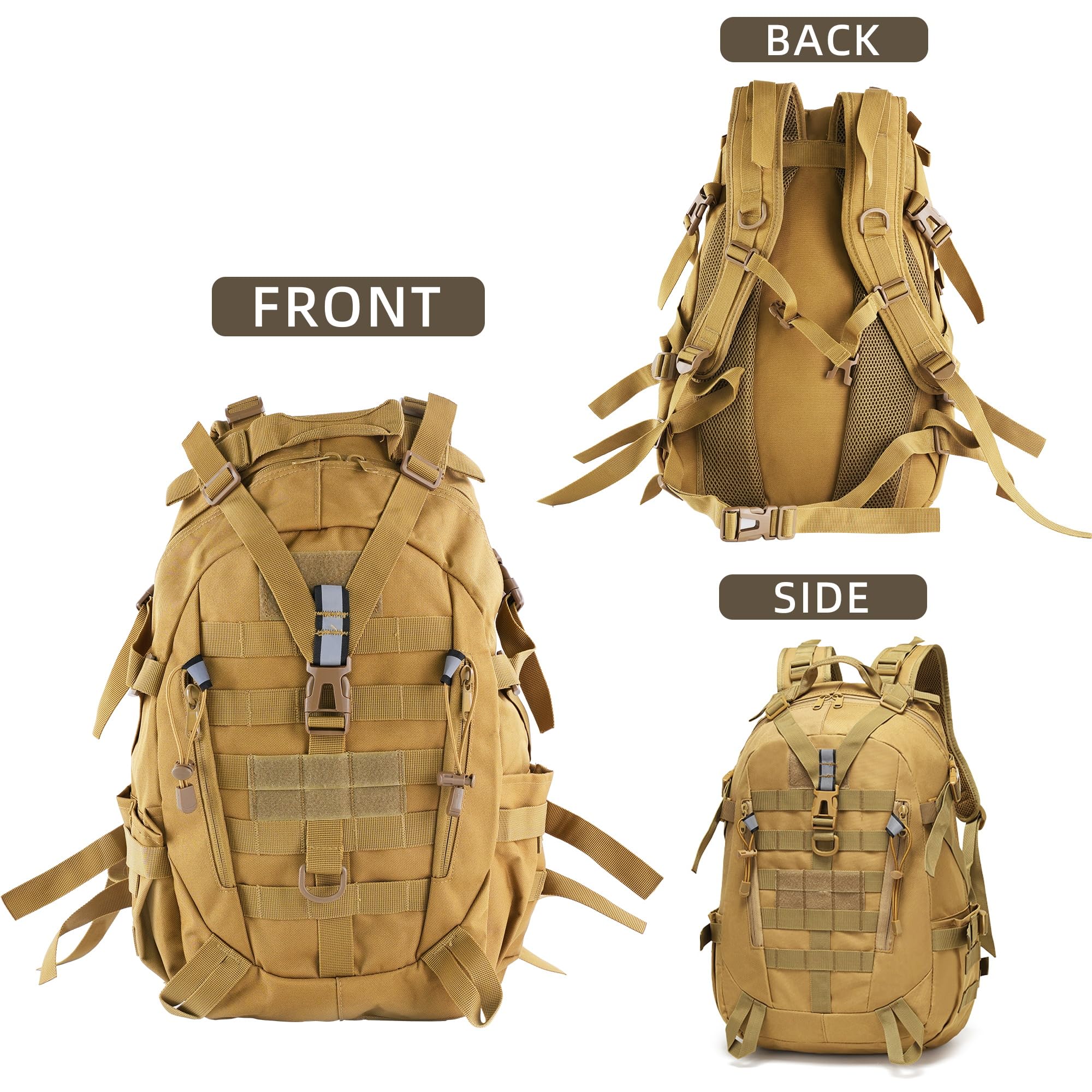 Mochila táctica, 25L/35L/45L/55L Mochila militar para camping, senderismo, caza con sistema Molle Army Daypack, 25L Caqui, Mochilas Daypack 6