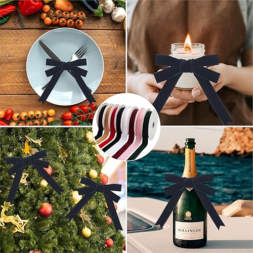 Miniatura 4 de Cinta de terciopelo azul marino de 1 pulgada x 10 yardas para envolver regalos de adornos de árbol de Navidad carrete de cinta ancha de terciopelo