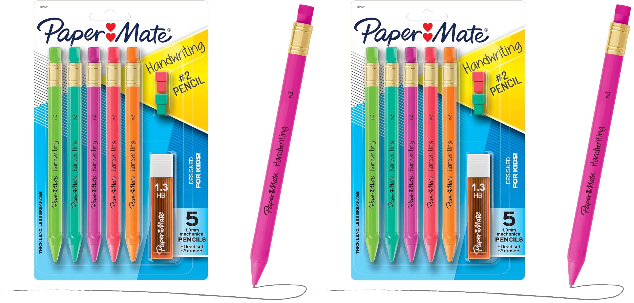 Handwriting Triangular Mechanical Pencil Set with Lead & Eraser Refills, 1.3mm, School Supplies, Office Supplies, Sketching Pencils, Drafting Pencil, Fun Barrel Colors, 8 Count (Pack of 2)