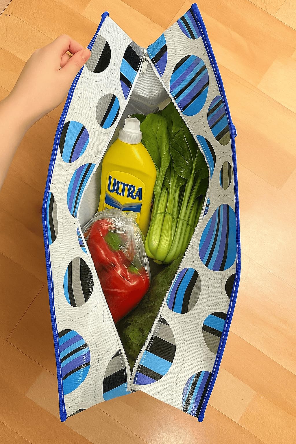 Bolsa Grande de Compras almacenaje, 53x50x20 cm Reutilizable y Plegable – Ideal para Viajes, Playa, Mudanzas y Supermercado – Cremallera, Resistente y Ligera,extra grande