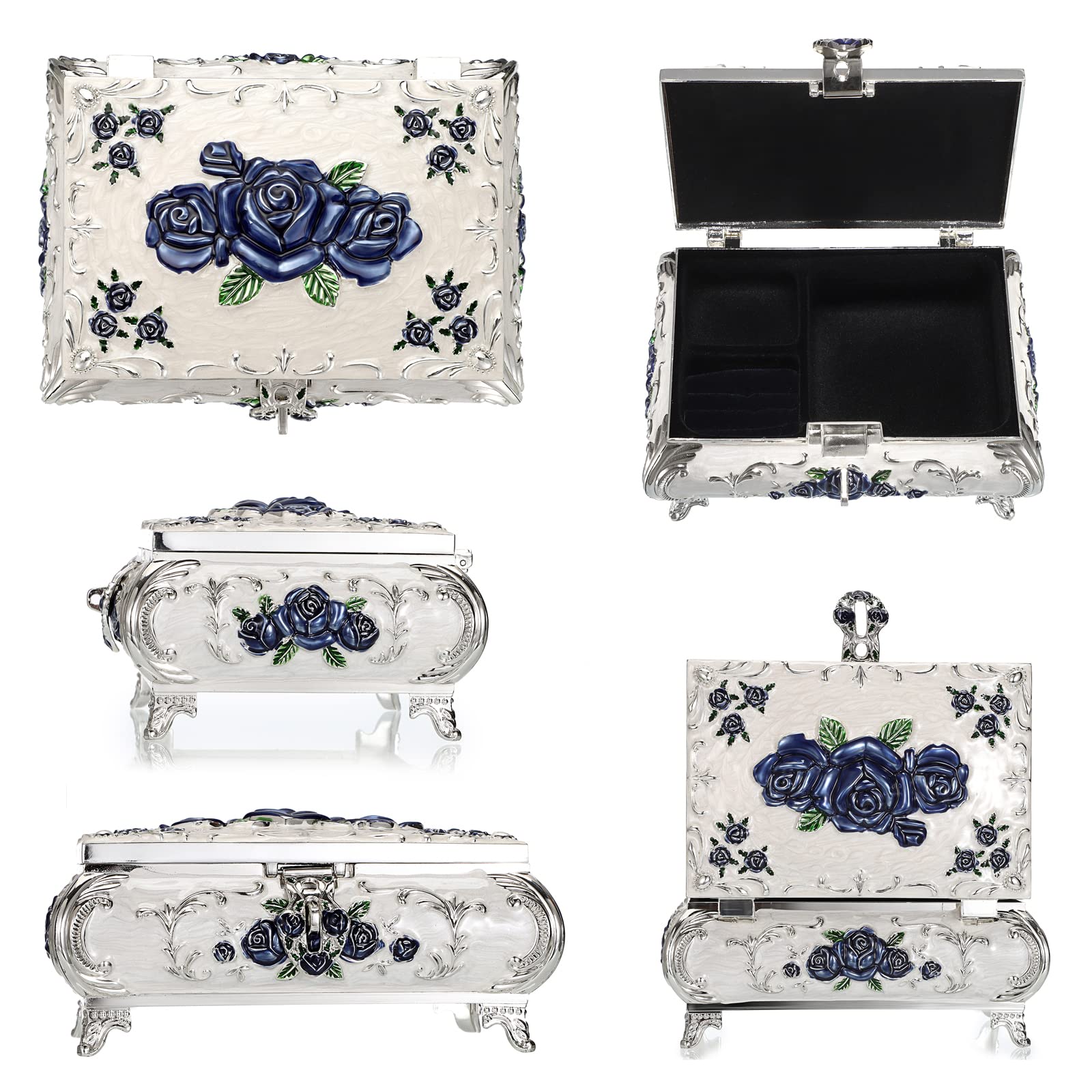Joyero decorativo de metal, caja de tesoro vintage, organizador de joyas, aretes, collar, pulsera, caja de almacenamiento, soporte para anillos, caja de recuerdo para mujeres 4