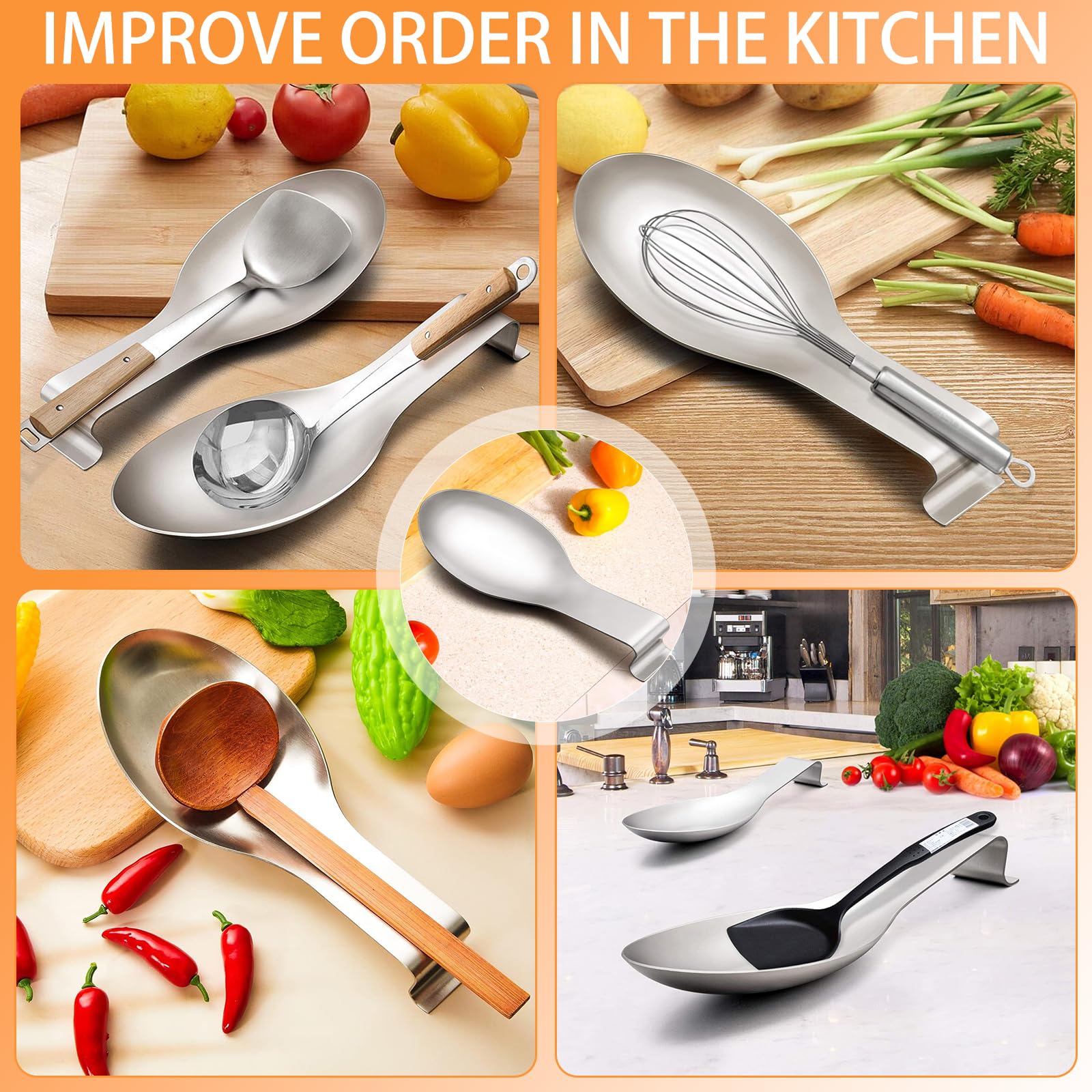 Repose Cuillère En Acier Inoxydable Multifonction, Porte-Cuillère Pour Cuisinière, Repose Cuillère à Chaleur De Cuisine, Argenté
