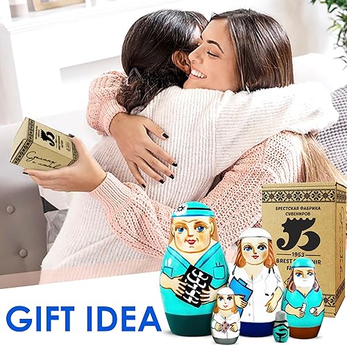 Miniatura 5 de AEVVV Juego de 5 muñecas anidables para médicos y enfermeras, Matryoshka con temática médica, regalos divertidos para enfermeras, decoraciones de