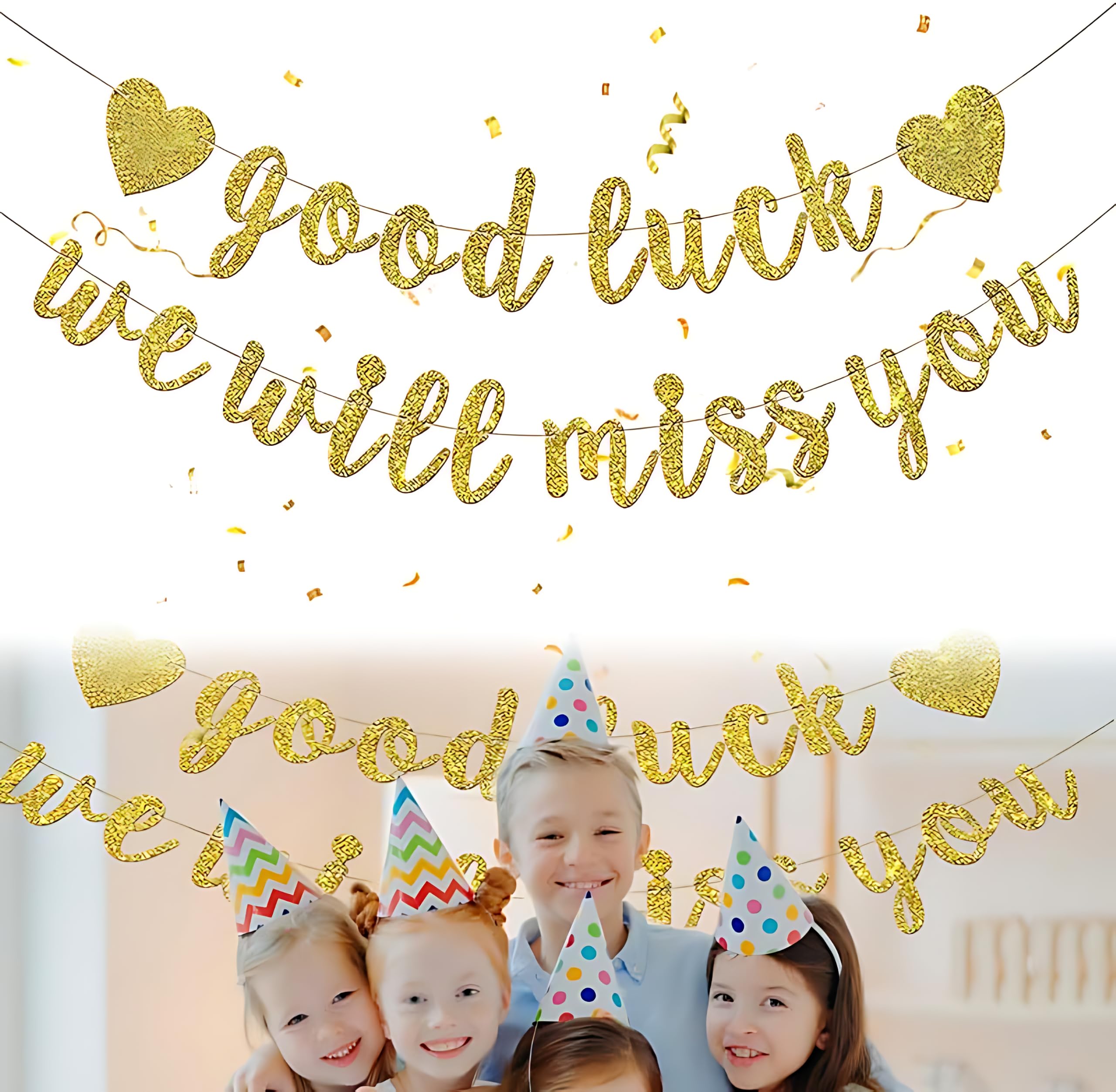 Good Luck Banner - Sorry You're Leaving Decorations Set with Bunting & We will Miss You Banner for Colleagues Office Leaving Party, Retirement or Work Leaving Do