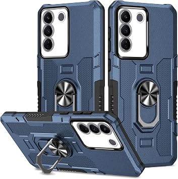 Drop-proof phone case Compatible with Vivo V27 Case with Rotatable Ring Stand Case,Heavy Duty Shockproof Bumper Cover Hard PC Anti-fall shell Case Compatible with Vivo V27 Precision-fit phone coverBl
