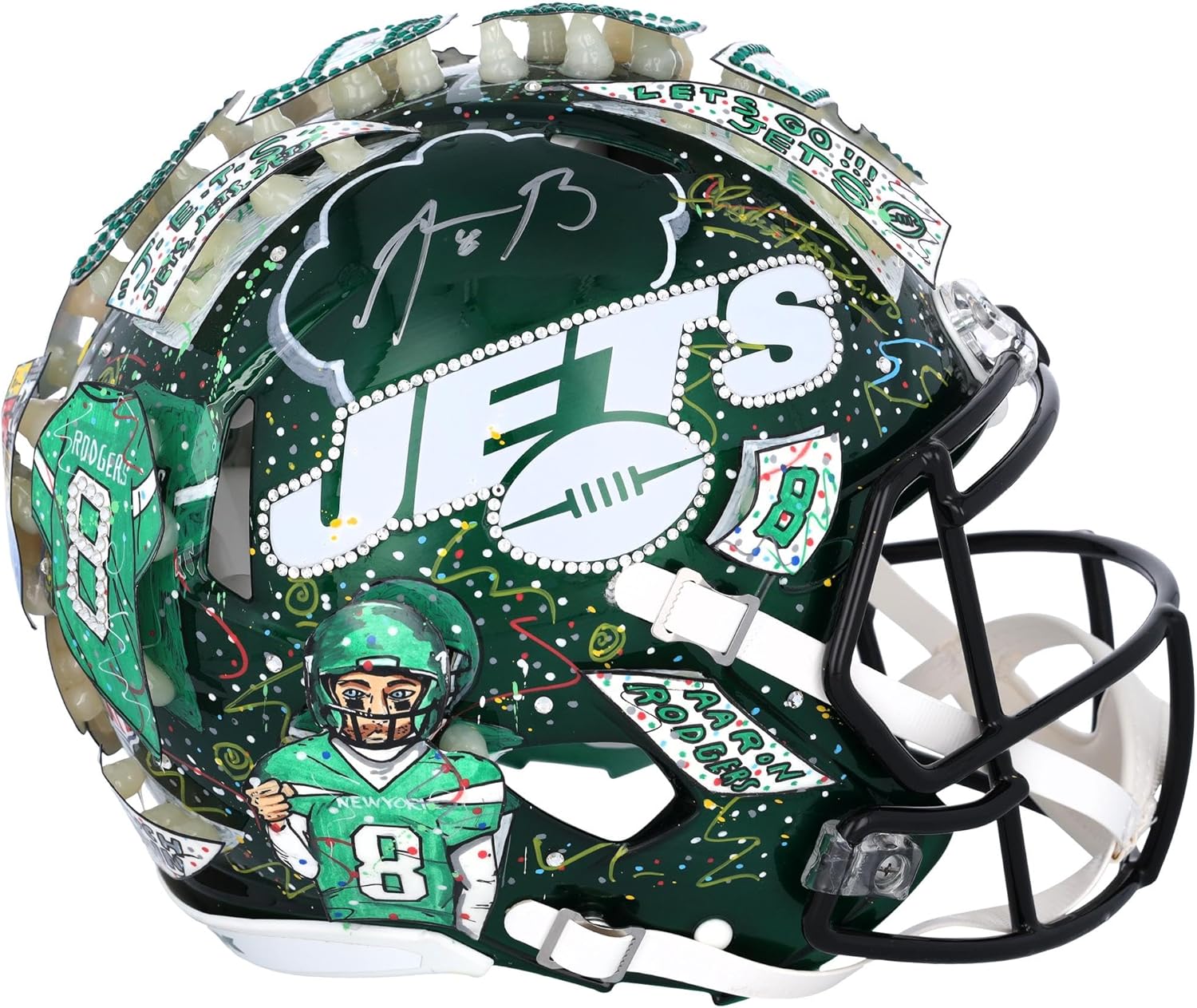 Aaron Rodgers New York Jets Autographed Riddell Speed Authentic Helmet - Art by Charles Fazzino - XP14012989 - Autographed College Helmets