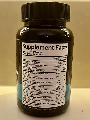 Miniatura 8 de Adndale Cápsulas de musgo marino verdadero. Shilajit para hombres y mujeres Suplemento con melena de león, Rhodiola Rosea, CoQ10-90 unidades