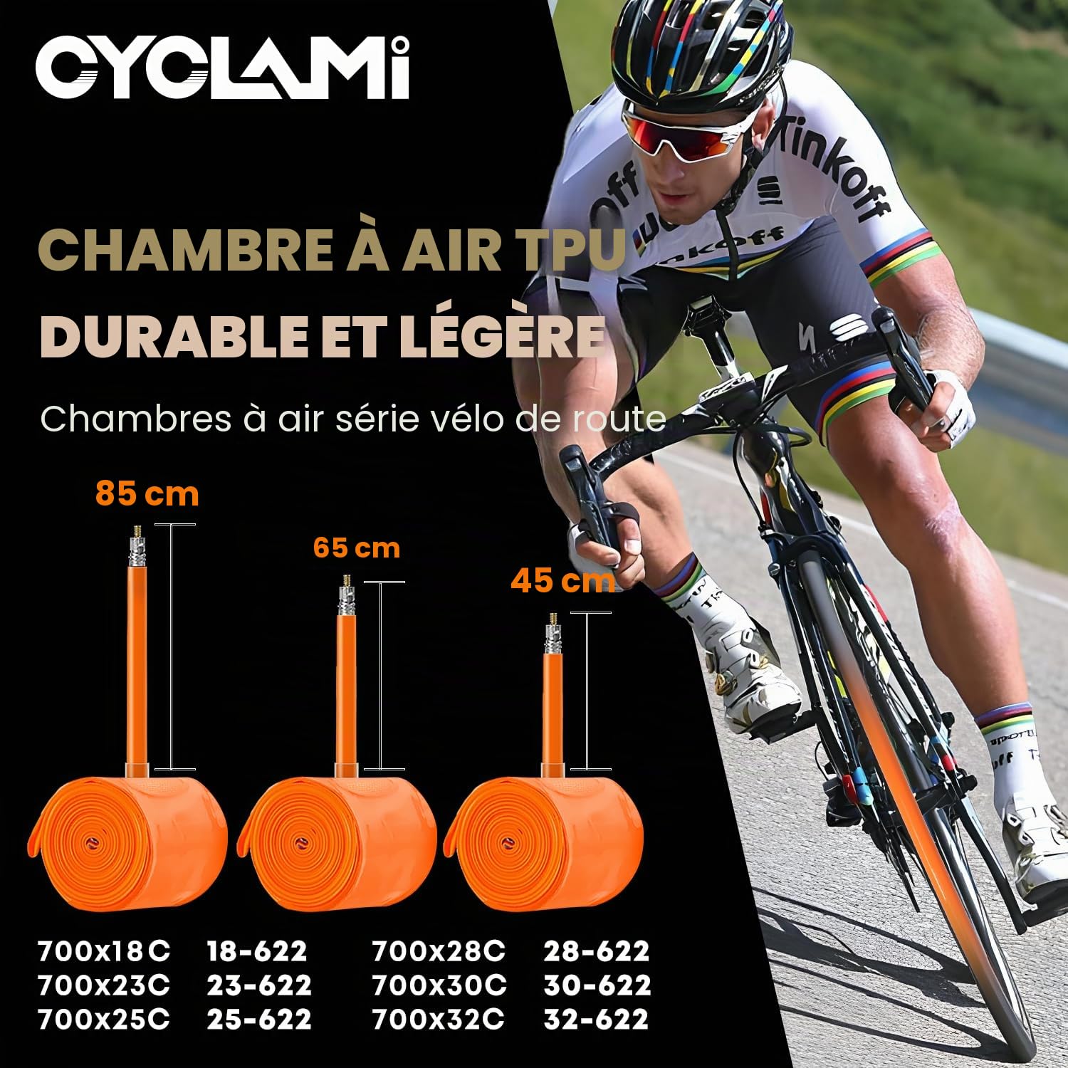 Lot de 4 Chambre à Air TPU Ultra Légère 700×18–32C / 32–47C / MTB29''1.9-2.5- Valve Presta 45/65/85mm pour vélo de Route, Gravier et VTT