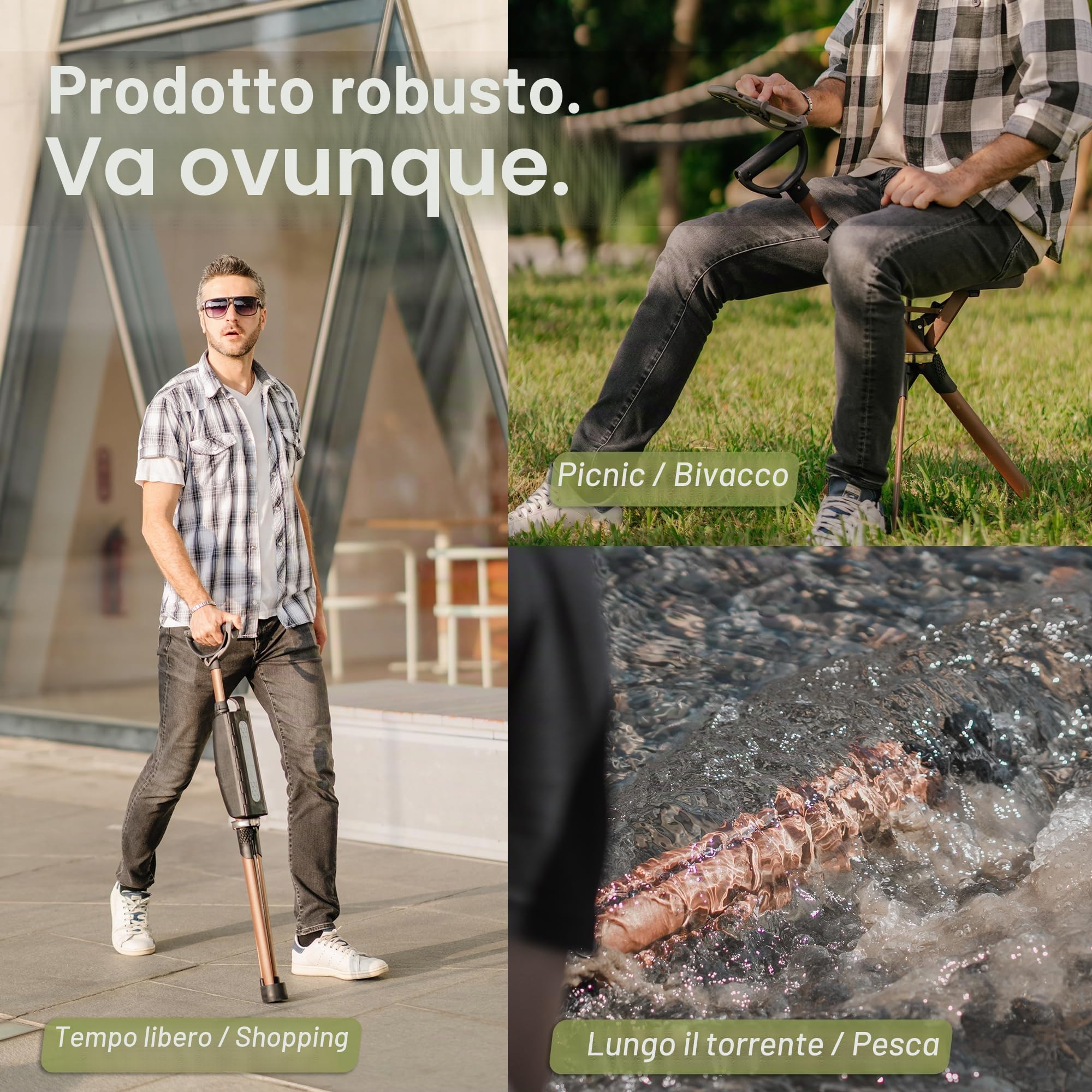 Ta-Da Chair Series 2 PRO MAX - Bastone da Trekking Rinforzato con Seduta, Sgabello Pieghevole Extra Robusto (Max 182kg), Alluminio, Ideale per Outdoor, Regolabile