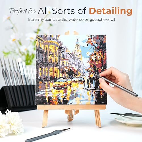 Miniatura 9 de Nicpro Pinceles de Pintura en Miniatura Pincel Seco - Juego de 20 Pinceles de Pintura para Modelos con Estuche de Nailon para Acrílico, Óleo,