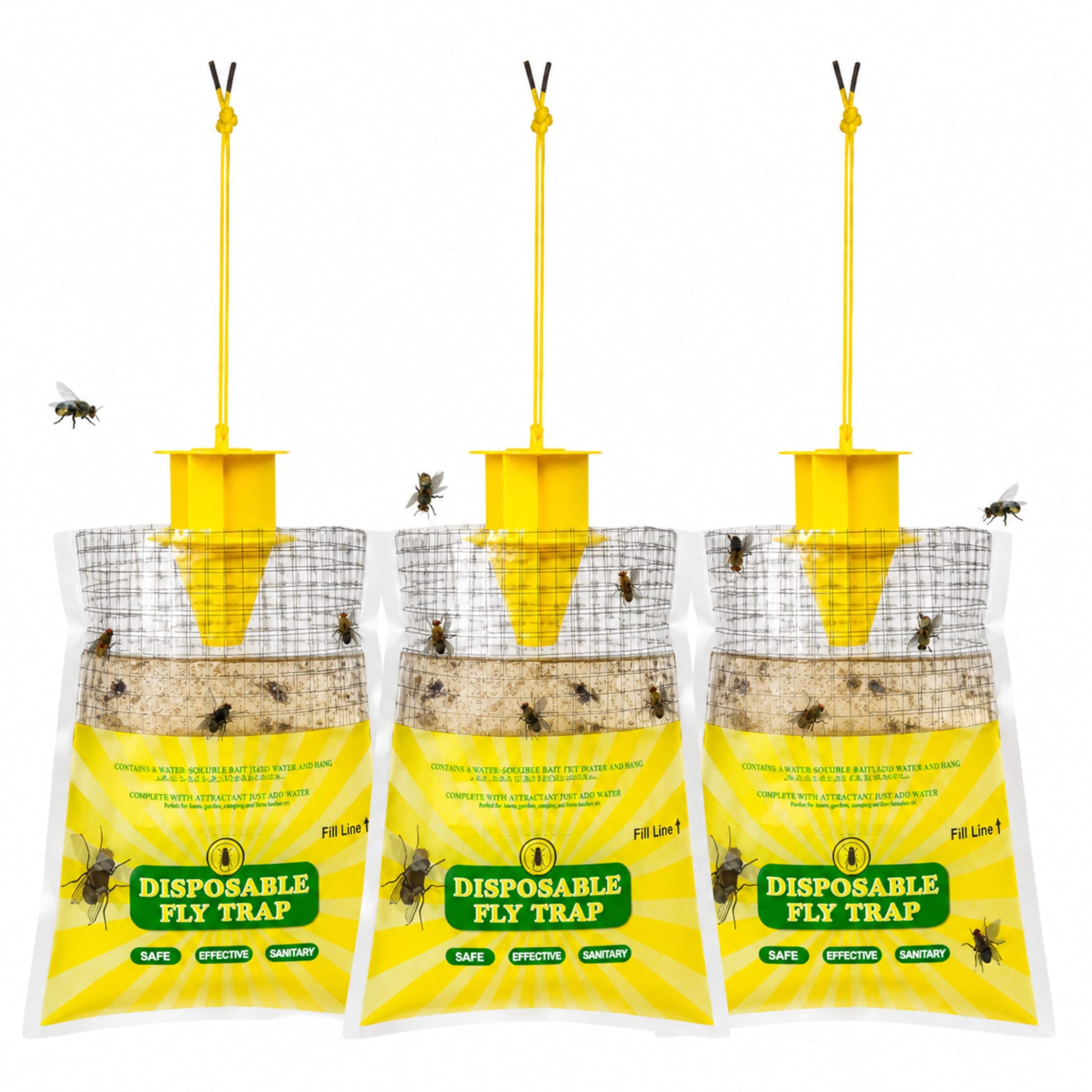 ADEPTNA Outdoor Disposable Hanging Fly Trap with Attractant 3 Pack