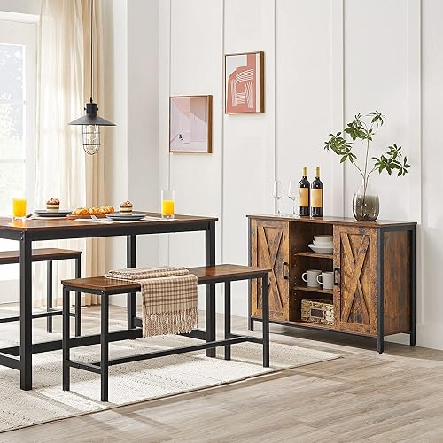 Miniatura 2 de VASAGLE Banco de comedor, par de 2, estilo industrial, marco de acero, para cocina, sala de estar, 12.8 x 42.5 x 19.7 pulgadas, marrón rústico +