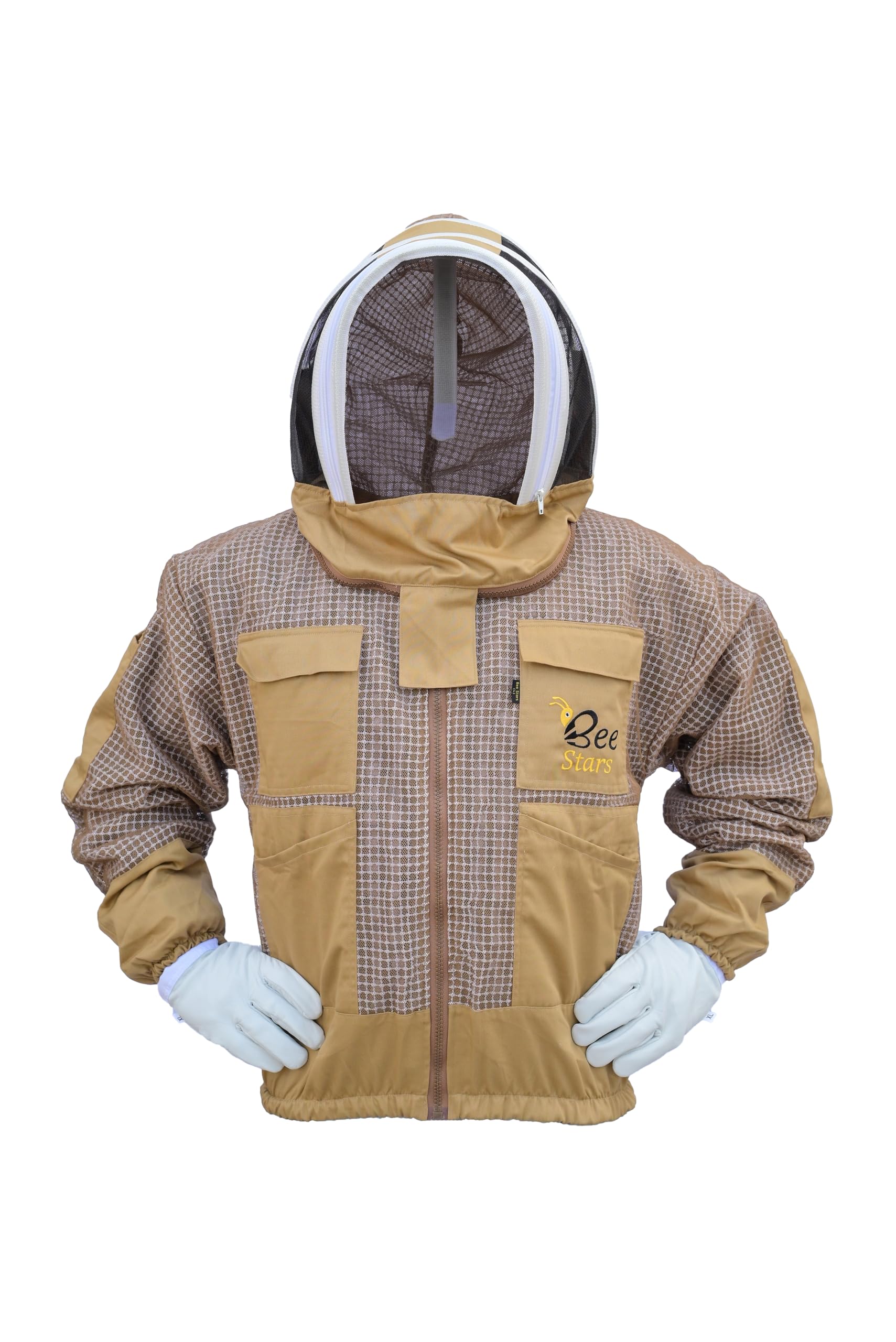 Chaqueta de abeja de 3 capas con velo de valla y un par de guantes ventilados a prueba de picaduras, chaqueta de apicultura para apicultores