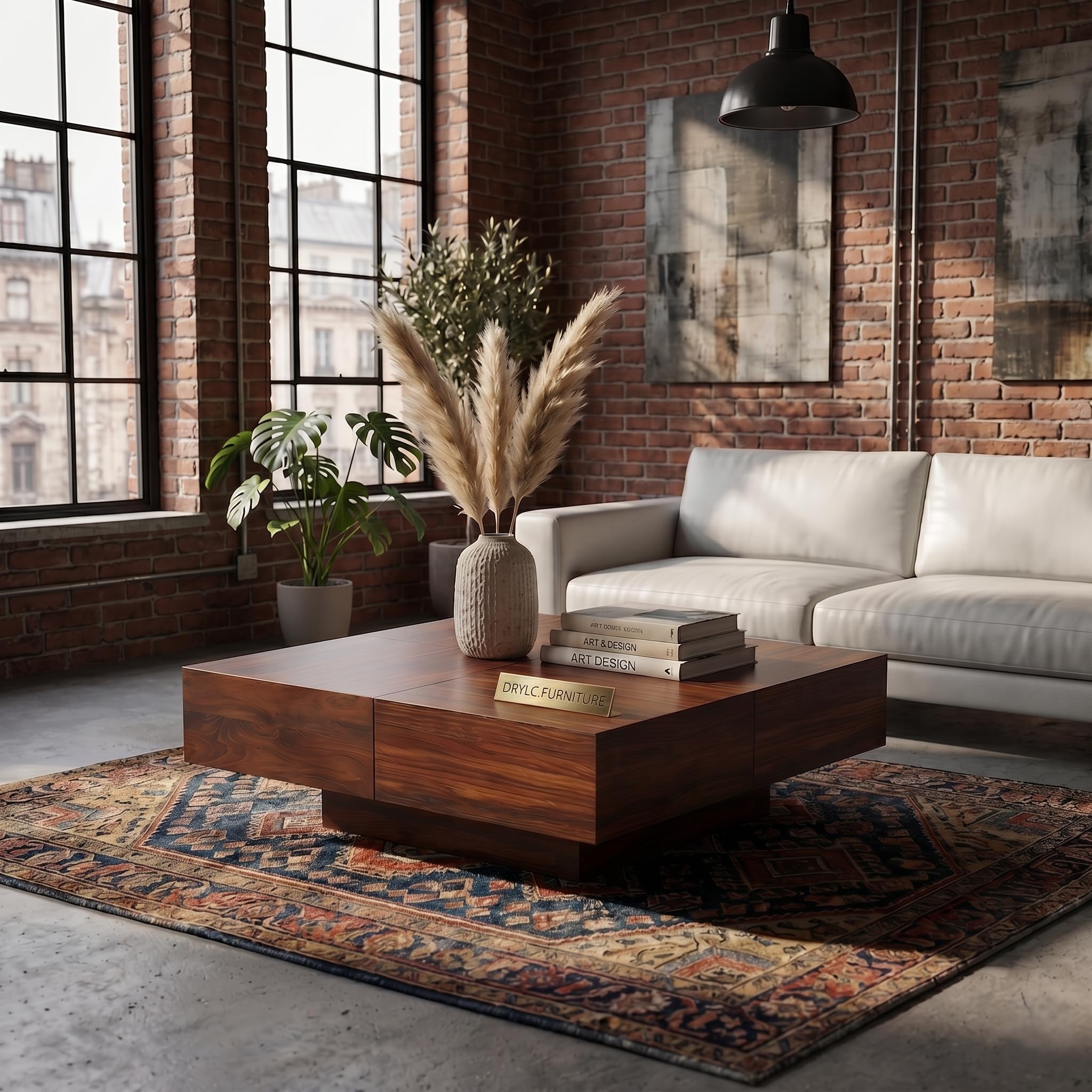Solid Sheesham Wood Center Table for Living Room | Modern 4-Block Square Coffee Table with Base | Wooden Tea Table for Home & Office | Walnut Finish, (29 x 29 x 16 Inches)-picture-21