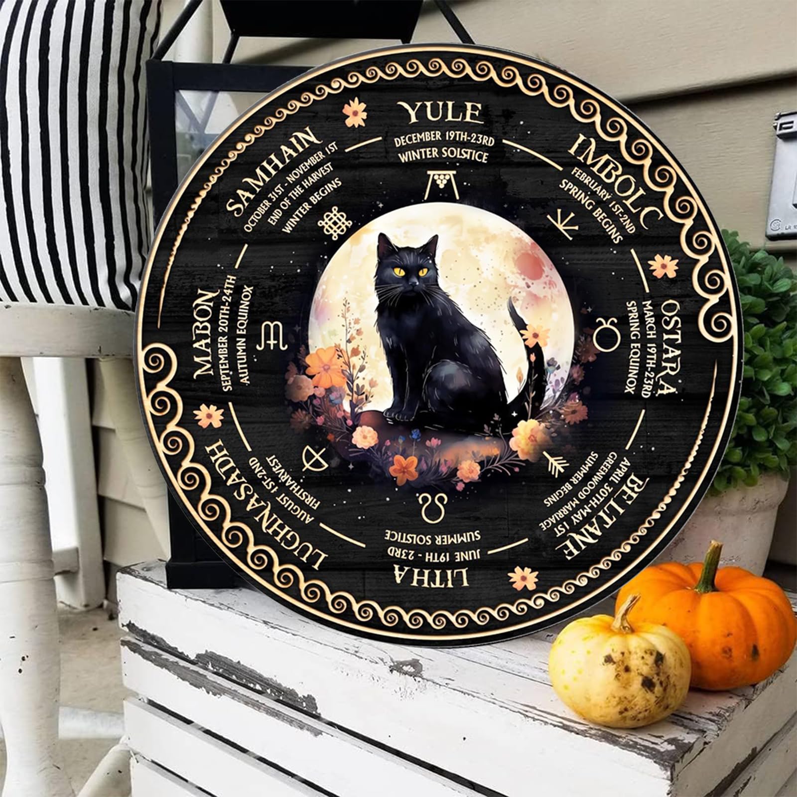 Wheel Of The Year Holzschild – 30,5 Cm Sabbats Dekoration Für Hexen-Altar, Wicca Kalender & Heidnische Feiertage
