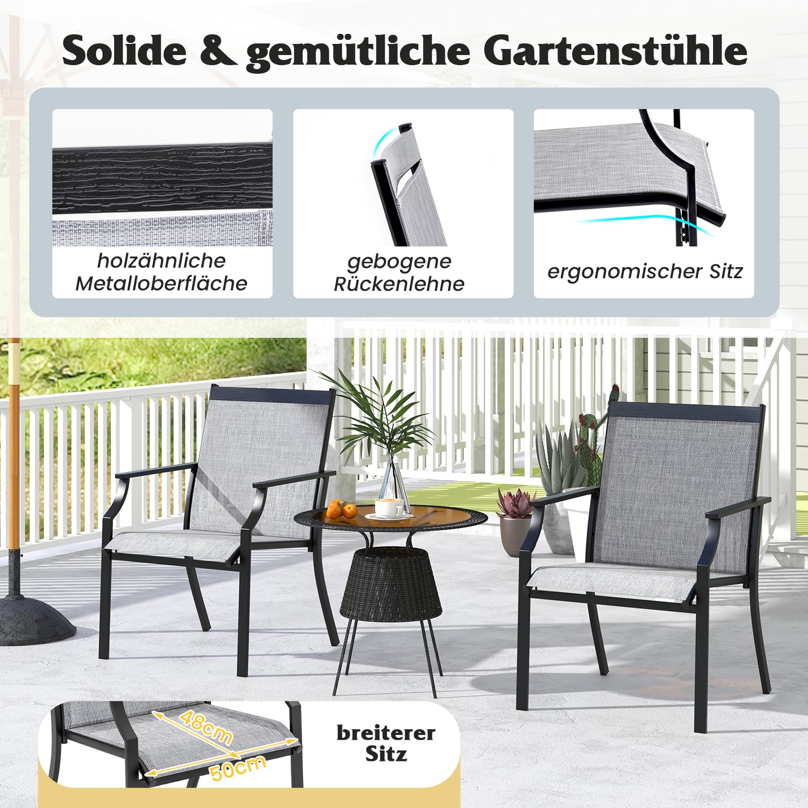 COSTWAY Set van 2 tuinstoelen, terrasstoelen met brede zitting en COSTWAY Set van 2 tuinstoelen, terrasstoelen met brede zitting en