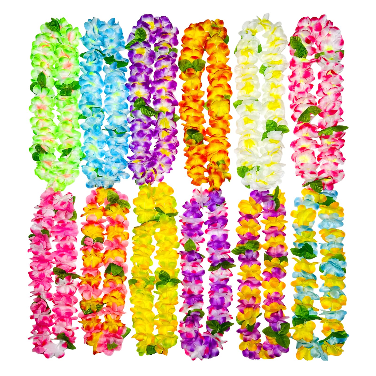 GoodUping 12 Counts Thickened Hawaiian Leis, Perfect Luau Party Supplies for Summer Beach Vacations, Essential Party Decorations for Birthday, Graduation, and Wedding Celebrations