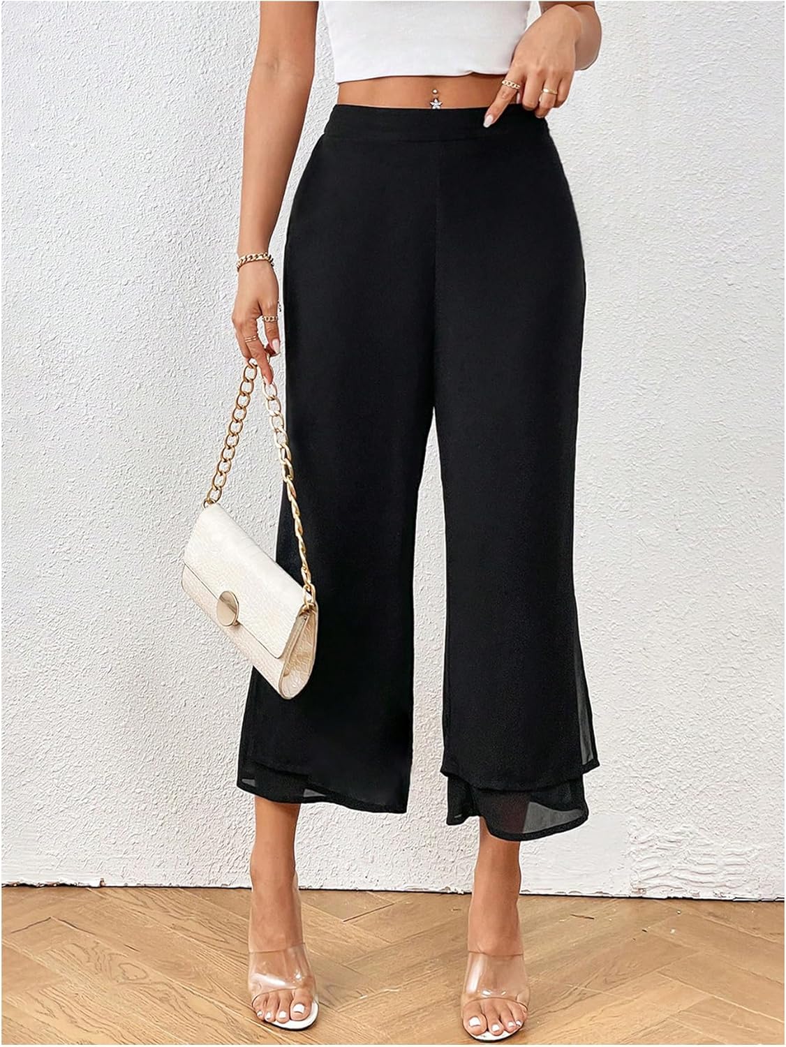 SHENHE Women's Summer Capris Wide Leg Chiffon Cropped Pants Business Casual Dressy Pants - Image 4