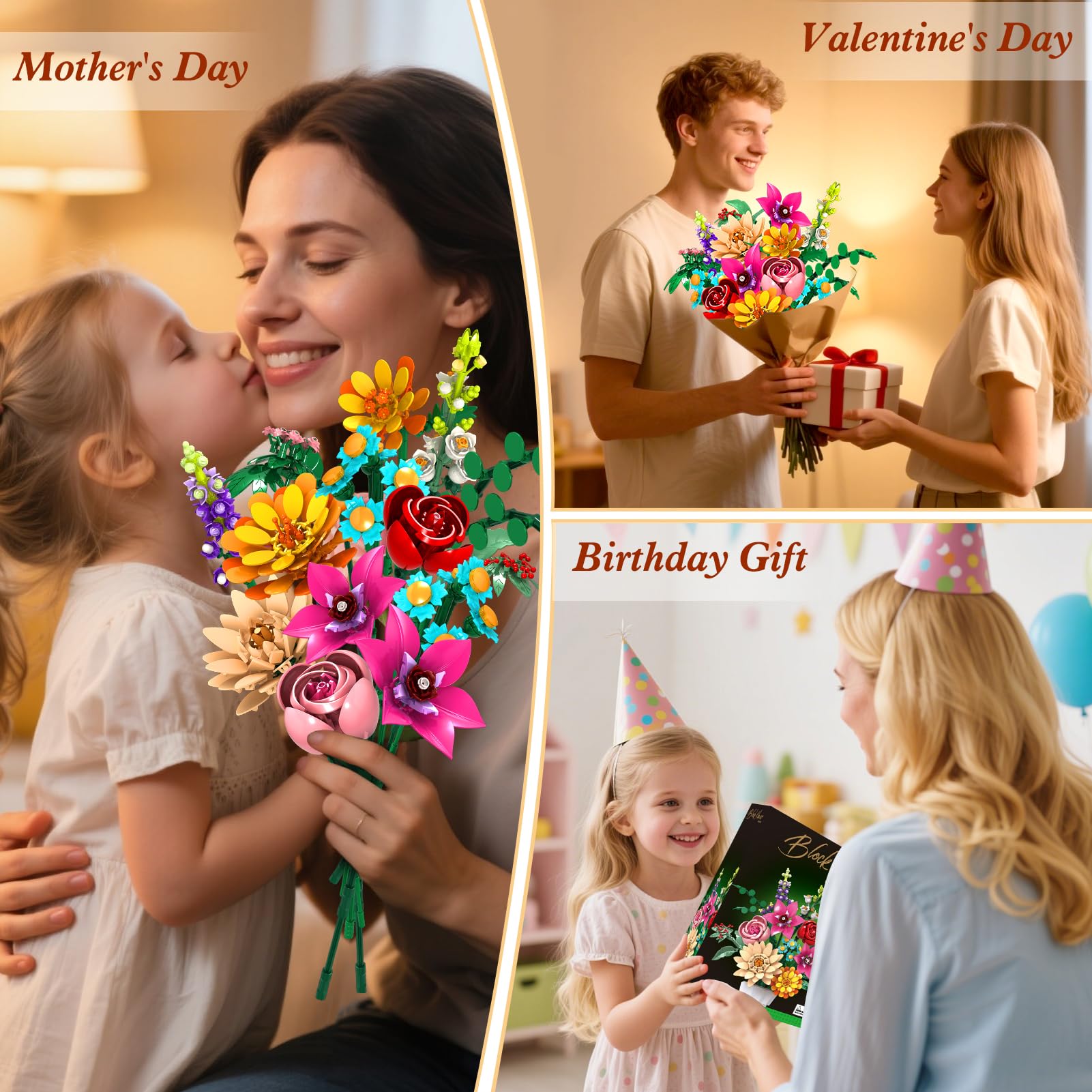 Kit de construcción de Flores con 887 Piezas - 9 Plantas botánicas para decoración y colección, Regalo Creativo para Mujeres y Adultos