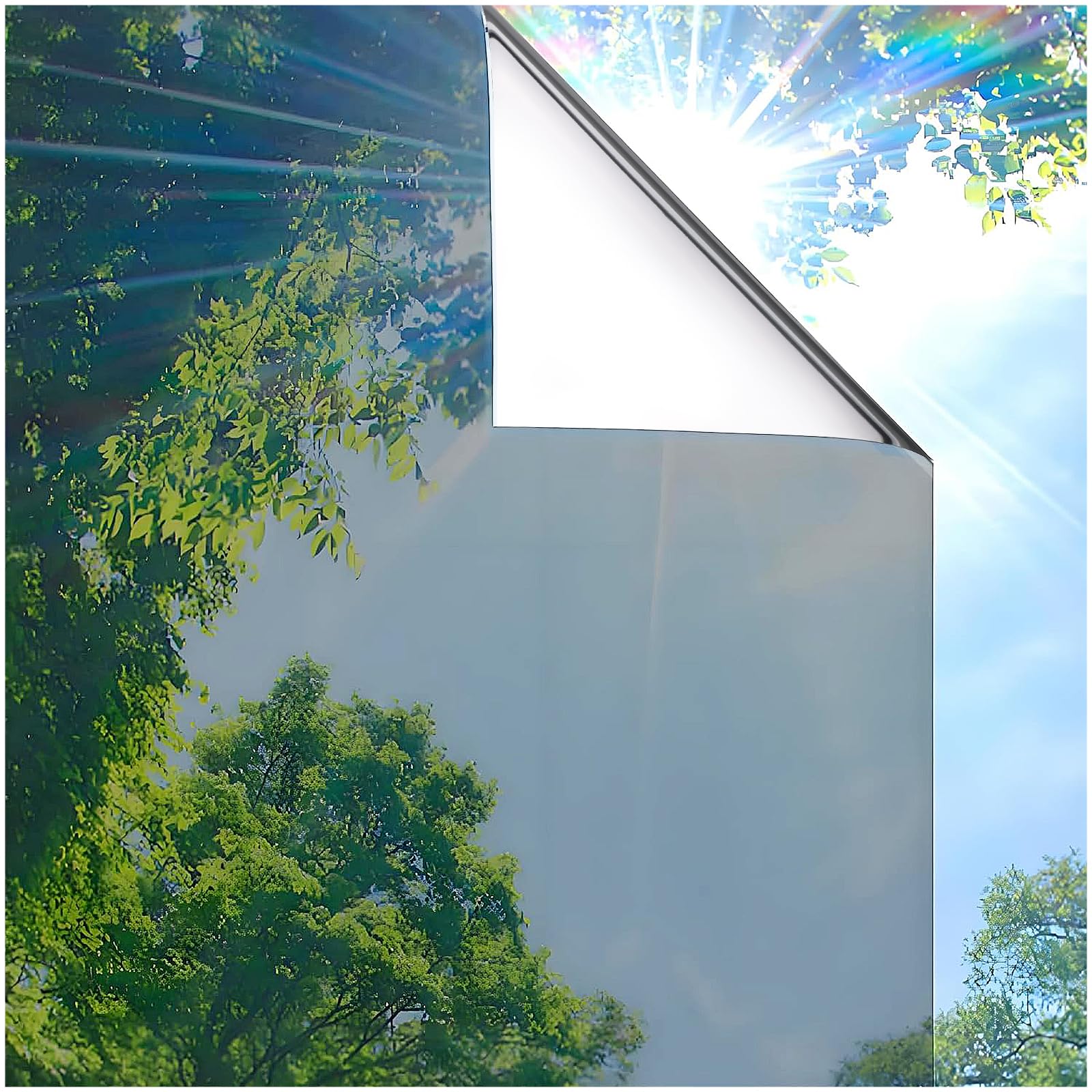 Coavas One Way Privacy Window Film, Sun Blocking Reflective Window Film See Out Not in, Heat Control Window Tint for Home, Anti UV Static Cling for Windows Office Door (Silver, 17.7 x 118 inches)