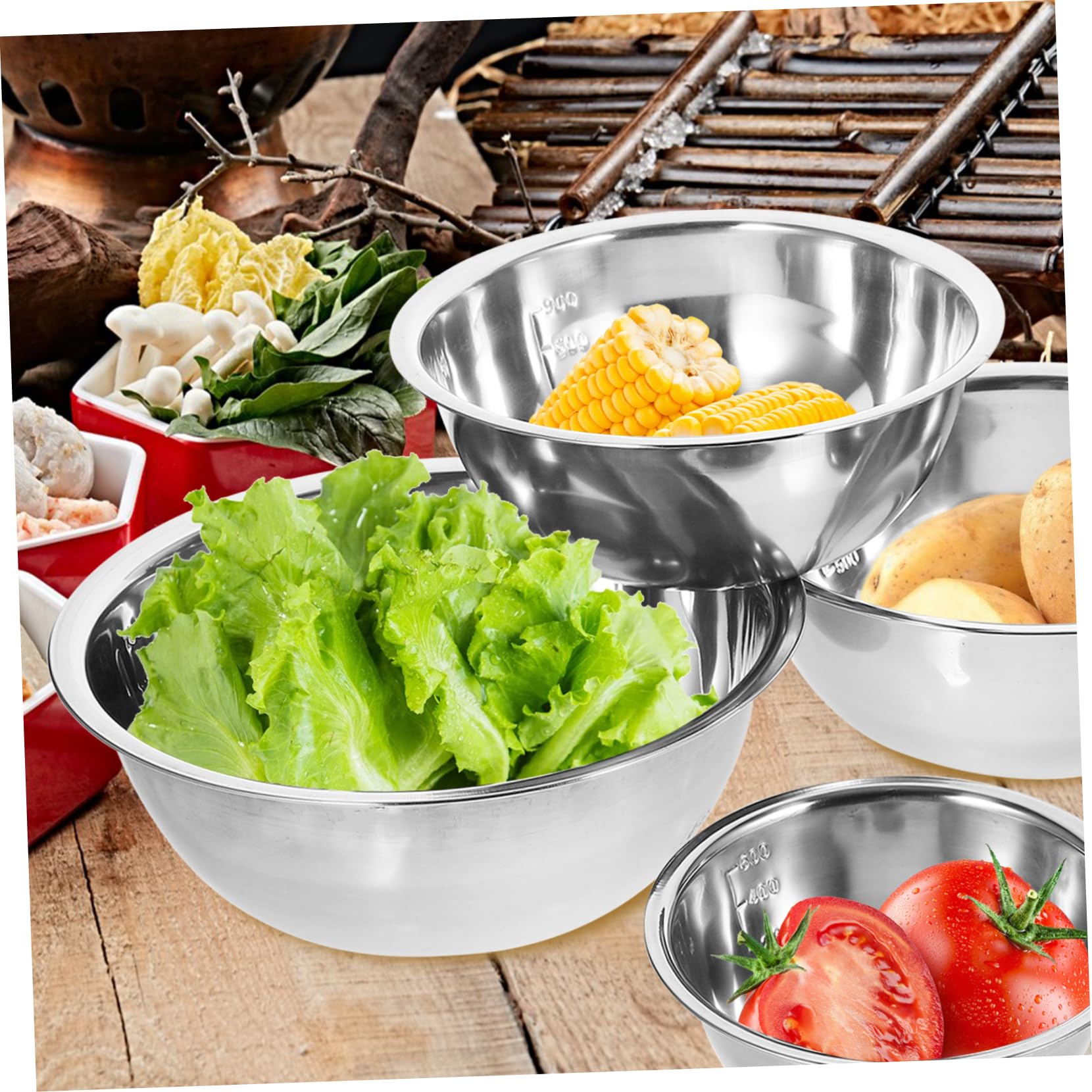 Amosfun Set 5 Ciotole in Acciaio Inossidabile per Cucina, Colore, Profonde e Facili da Pulire, per Mescolare Insalata e Salse