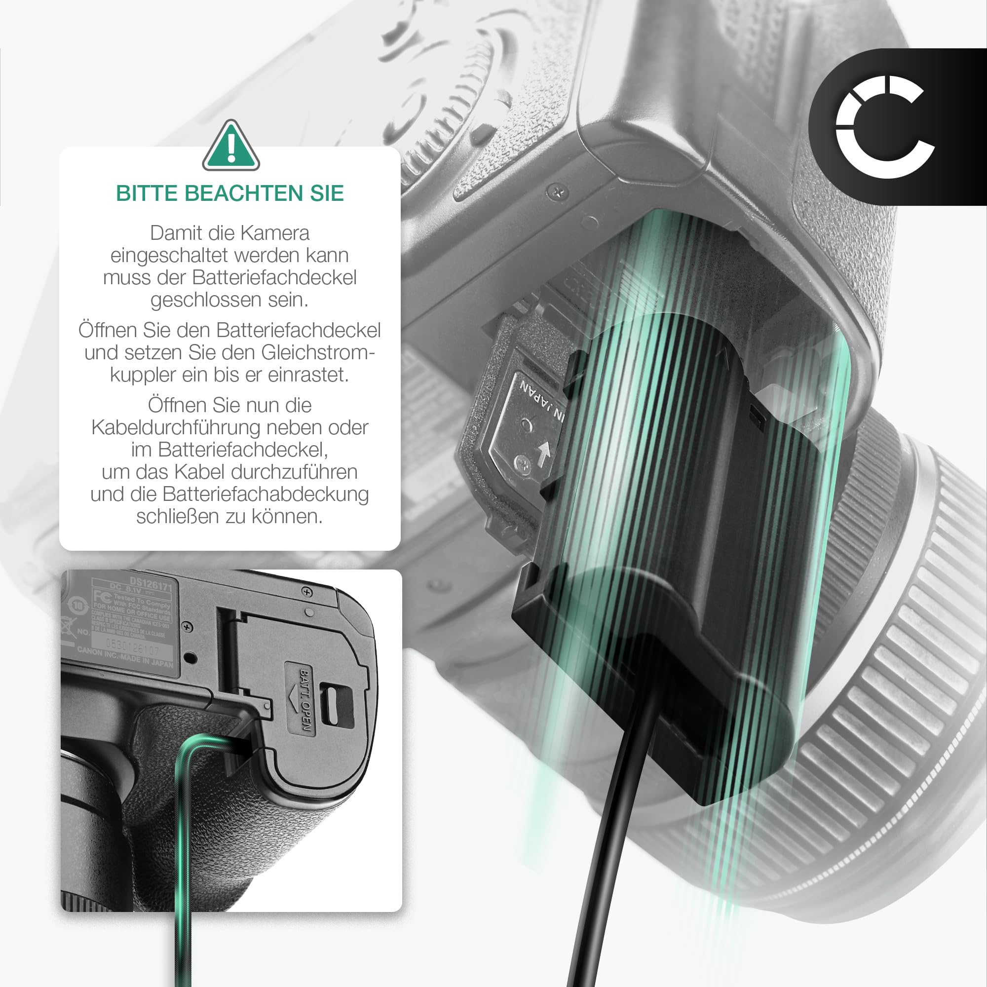 CELLONIC Adapter sieciowy kompatybilny z Canon EOS R50, R100, R10, 77D, M6 | ACK-E18, AC-E6N + DR-E18 + DC Coupler (akumulator Dummy), ok. 3 m, 100-240 V, zasilanie ciągłej kamery, do Canon AC-E6