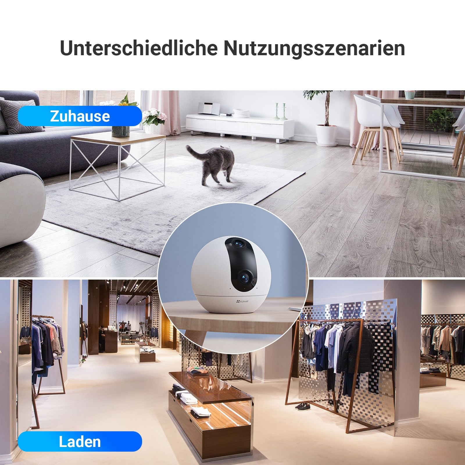 EZVIZ C60p 2K+ Dual-Objektiv Innenkamera mit Dualband WLAN und 360° PTZ