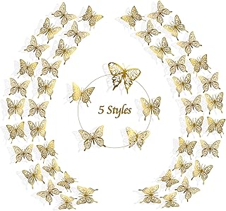 iinuu Butterfly Wall Decor 60pcs 5 Styles Gold Butterfly Party Decorations Cake Decorations for Birthday Baby Shower Weddi...
