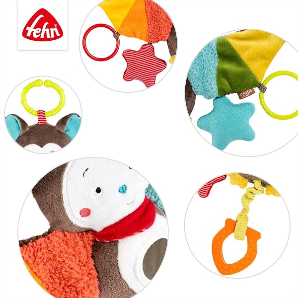 Fehn Activity-Spieltier Fledermaus – Baby Motorikspielzeug für Kinderwagen, Kinderbett und Babyschale zum Beißen, Greifen und Geräusche erzeugen - Beißring Spielzeug für Babys und Kinder ab 0+ Monaten - 5