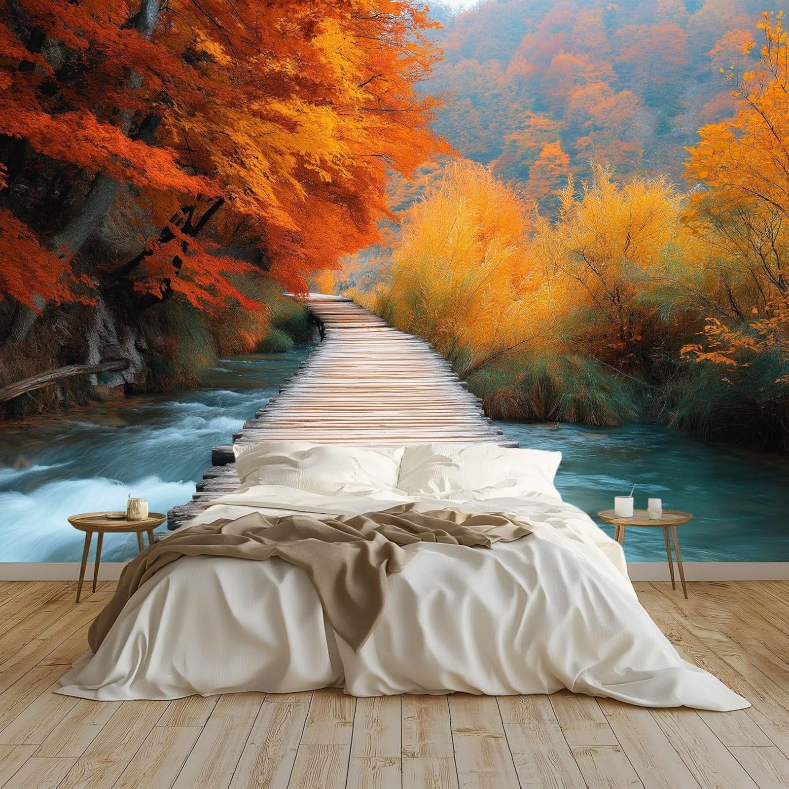 kfjhgbdshhj Wallpaper Autumn National Park Wall Mural Decoration Study Room Living Room Restaurant Cafe Decor, Orange Color, 200cm x 140cm