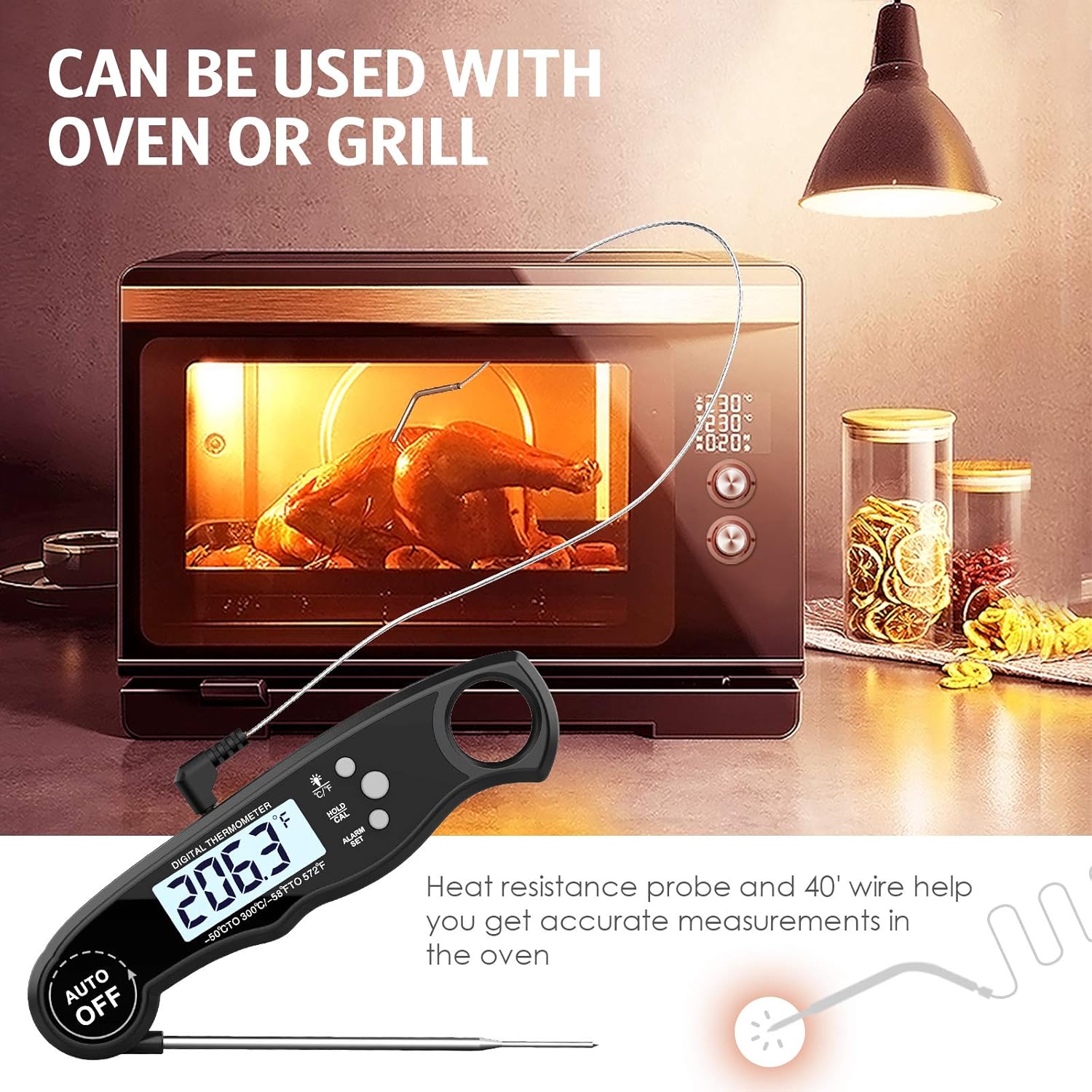 review (New Version) Meat Thermometer, Oven Safe Thermometer, Instant Read Dual Probe Food Thermometer with LCD Backlight and Alarm Function for Cooking, BBQ, Oven, Smoker Grill (Black)