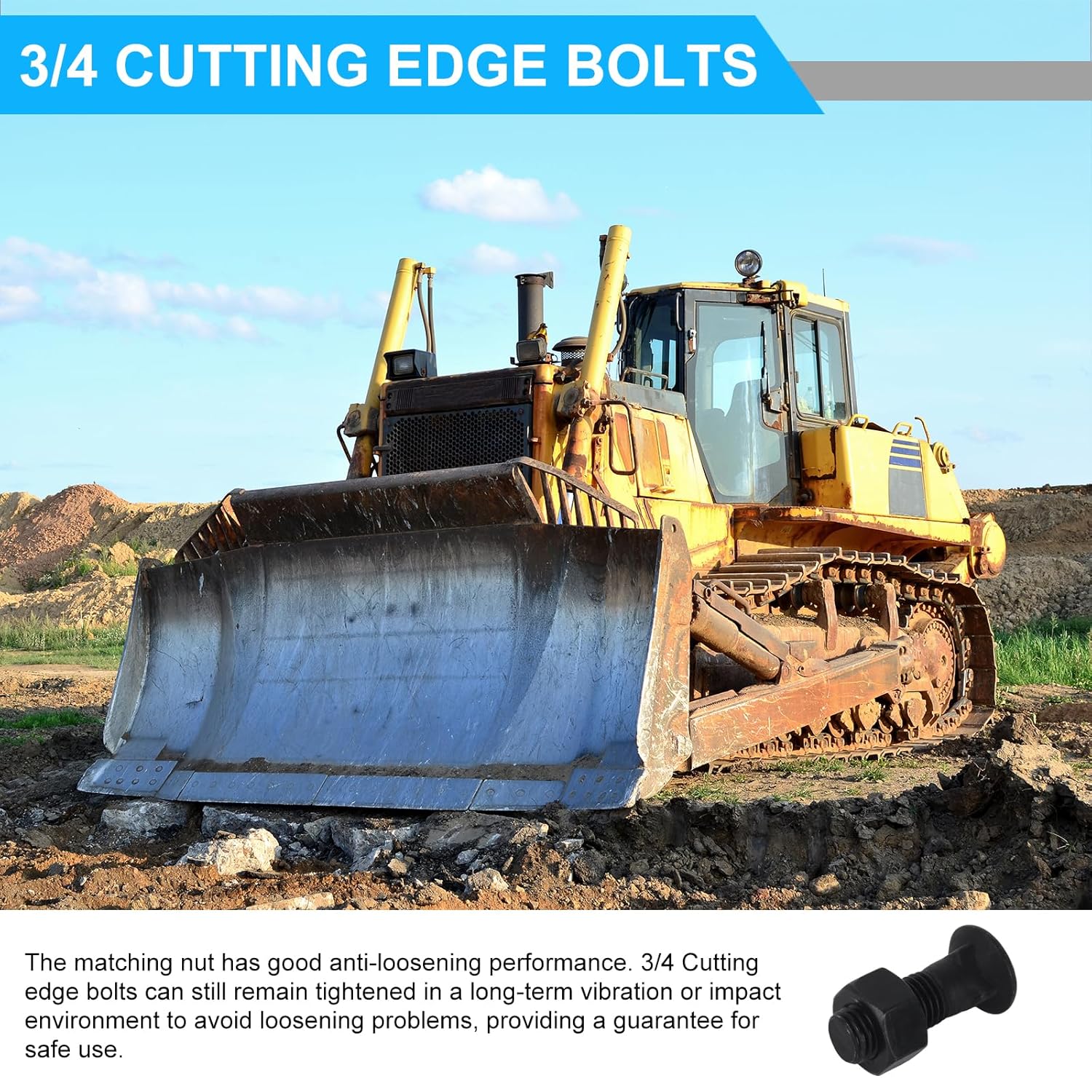 15 Pcs 3/4 Cutting Edge Bolts, Bucket Cutting Edge Bolt, Grader Blade Bolts, Snow Plow Bolts 3/4"-10 x 2-1/2" for Snow Plow Construction Machinery