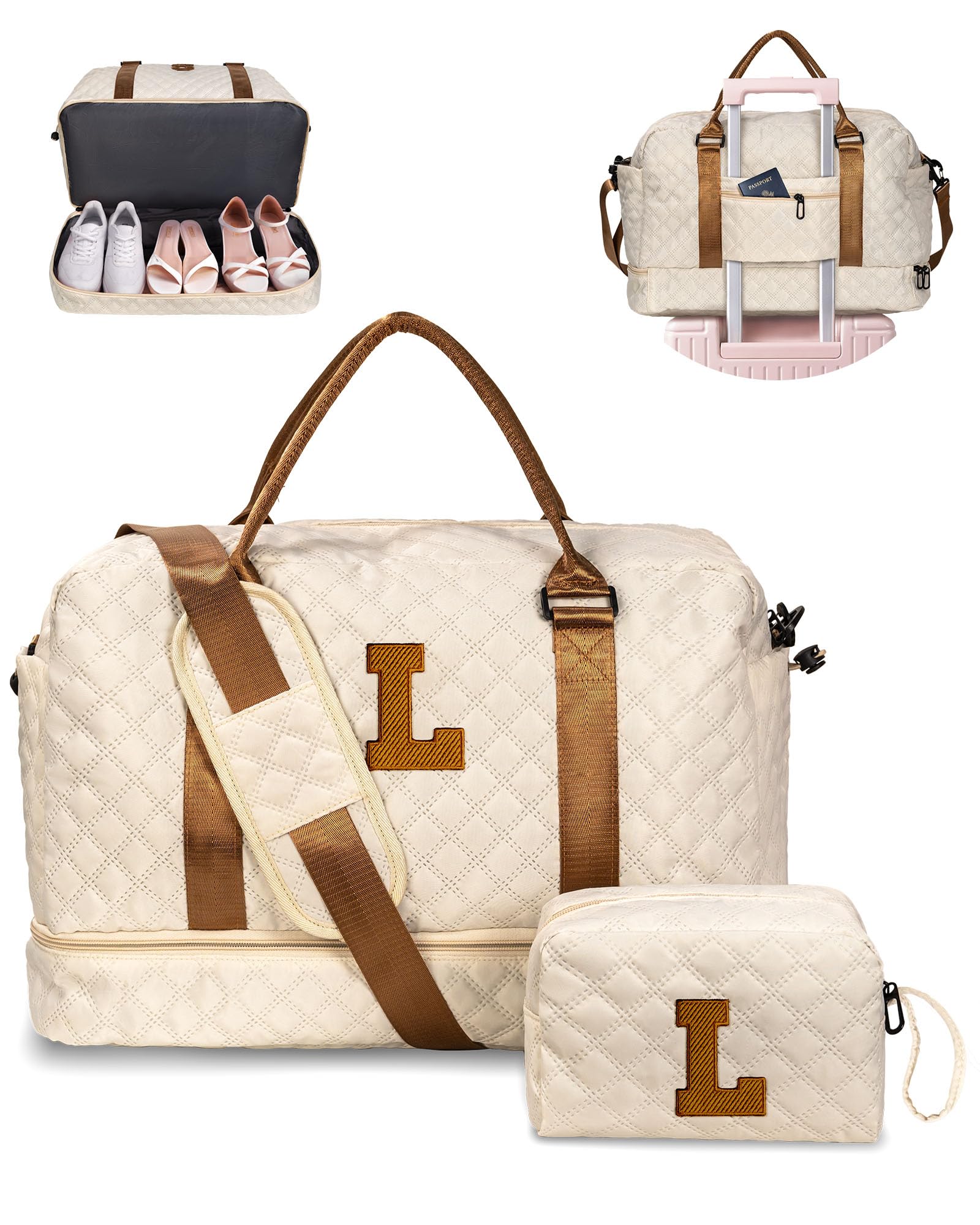Gifts for Women Birthday Unique-Personalized Initial Duffle Bag - Weekender Bags for Women, Travel Bag with Shoe & Makeup Compartments - Monogram- Birthday Gift-Woman Gifts Letter (L)