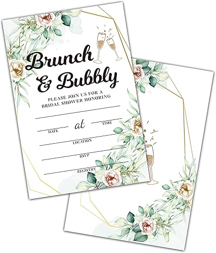 Invitaciones de despedida de soltera para brunch & Bubbly, invitación de brunch nupcial verde, tarjetas de invitación para fiesta de compromiso,