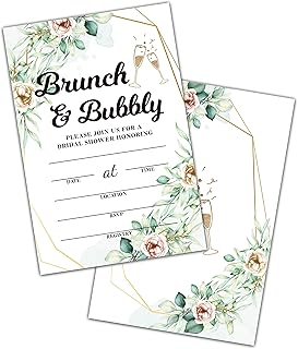 Brunch & Bubbly Bridal Shower Invitations, Greenery Bridal Brunch Invitation, Bridal Shower Party Invites Cards for EngagementÂ Party, Wedding Party, Set of 25 Invitations & 25 Envelopes (A09)