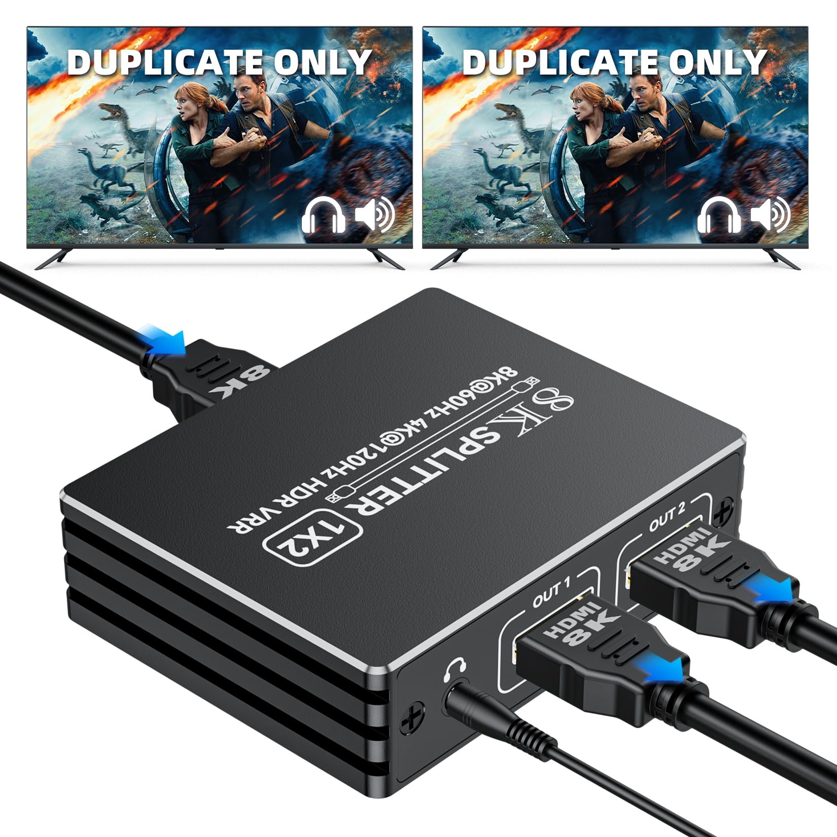BolAAzuL Splitter HDMI 2 Sorties 1 Entrée, Répartiteur HDMI 2.1 4K 120Hz Repartiteur 8K 60Hz 1x2 avec Audio, Splitters pour Dual Moniteurs HDCP 2.3 HDR EDID Latence Zéro pour PS5/Xbox/PC/TV