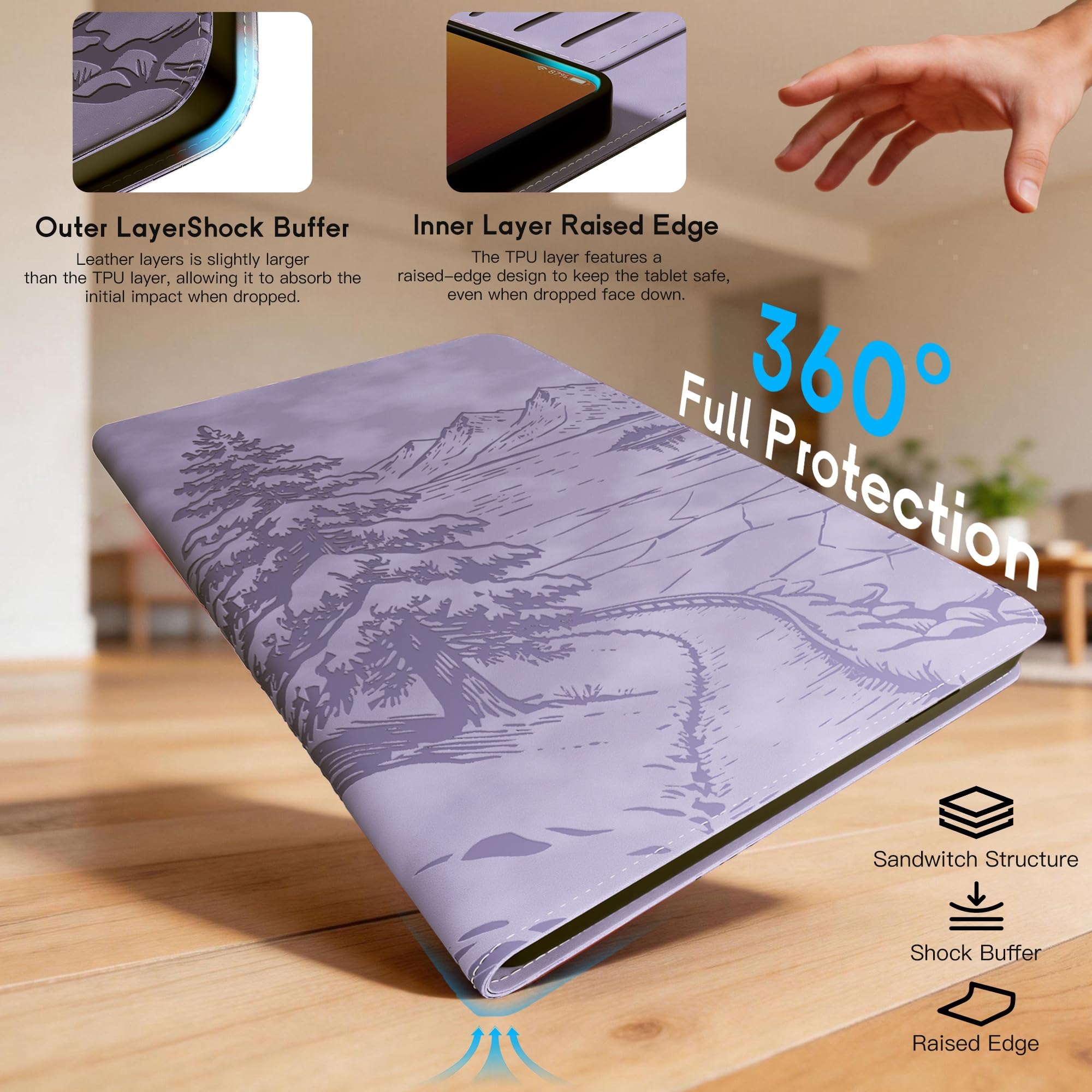 Custodia per iPad di 9a/8a/7a generazione (10,2 pollici), custodia in pelle di alta qualità per iPad con cavalletto e funzione Wake/Sleep, ritagli precisi per Touch ID, cover Frozen Lake per bambini e