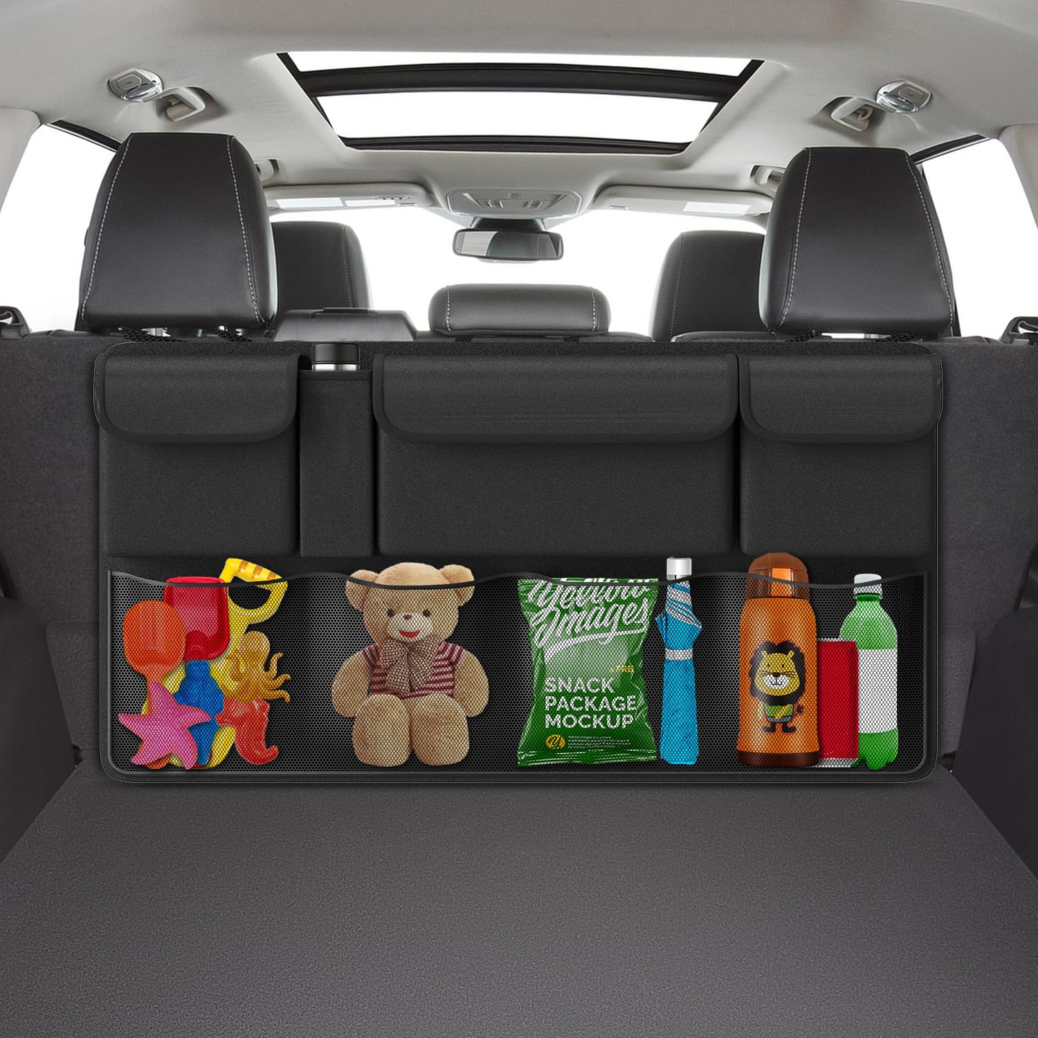 ACELIFE Car Seat Organiser and Boot Organiser, Back Seat Protector with Waterproof Kick Mat, Multiple Pockets Car Tidy Storage Bag, Universal SUV Car Accessories