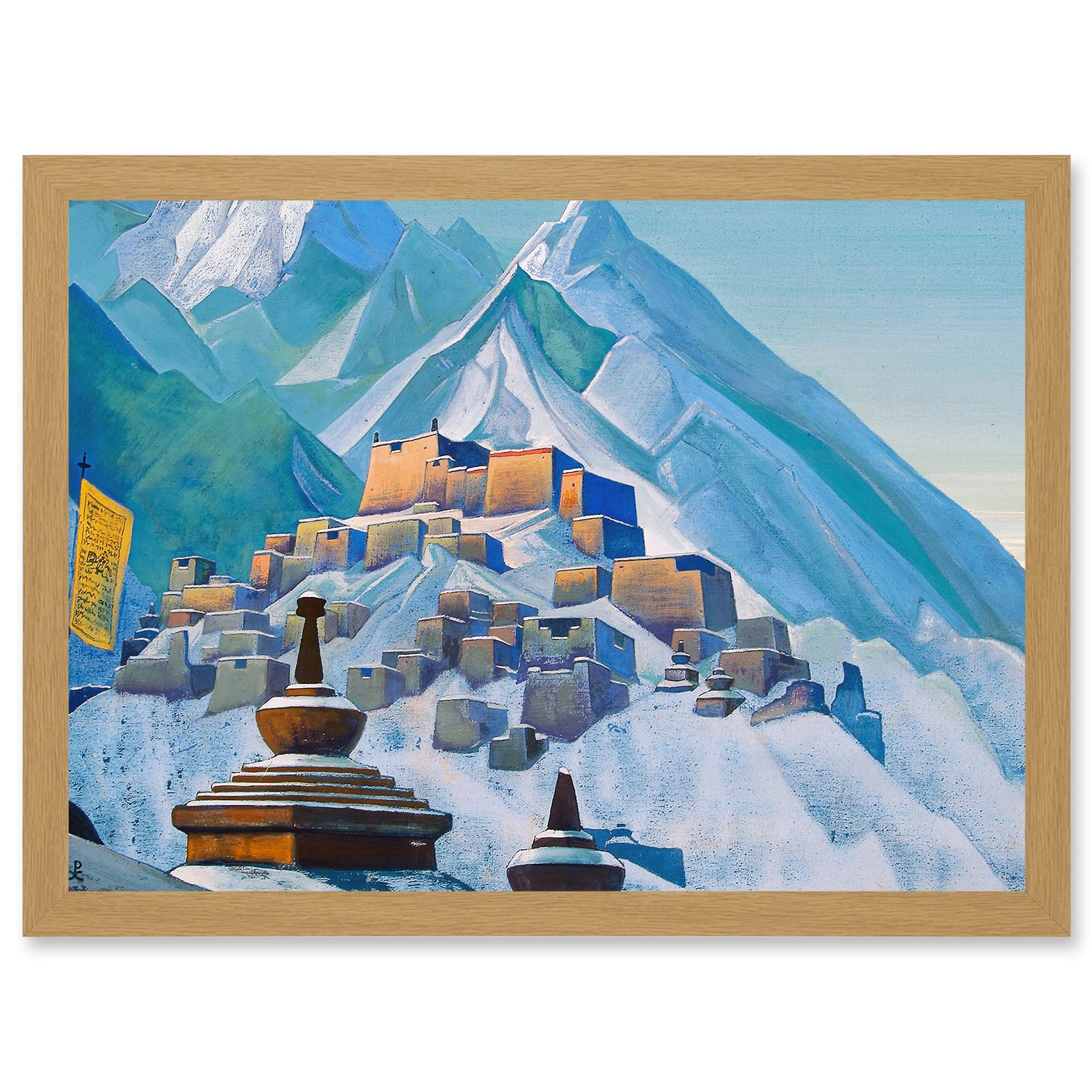 Artery8 Roerich Tibet Himalayas Symbolist Mountain Landscape Painting Artwork Framed Wall Art Print A4