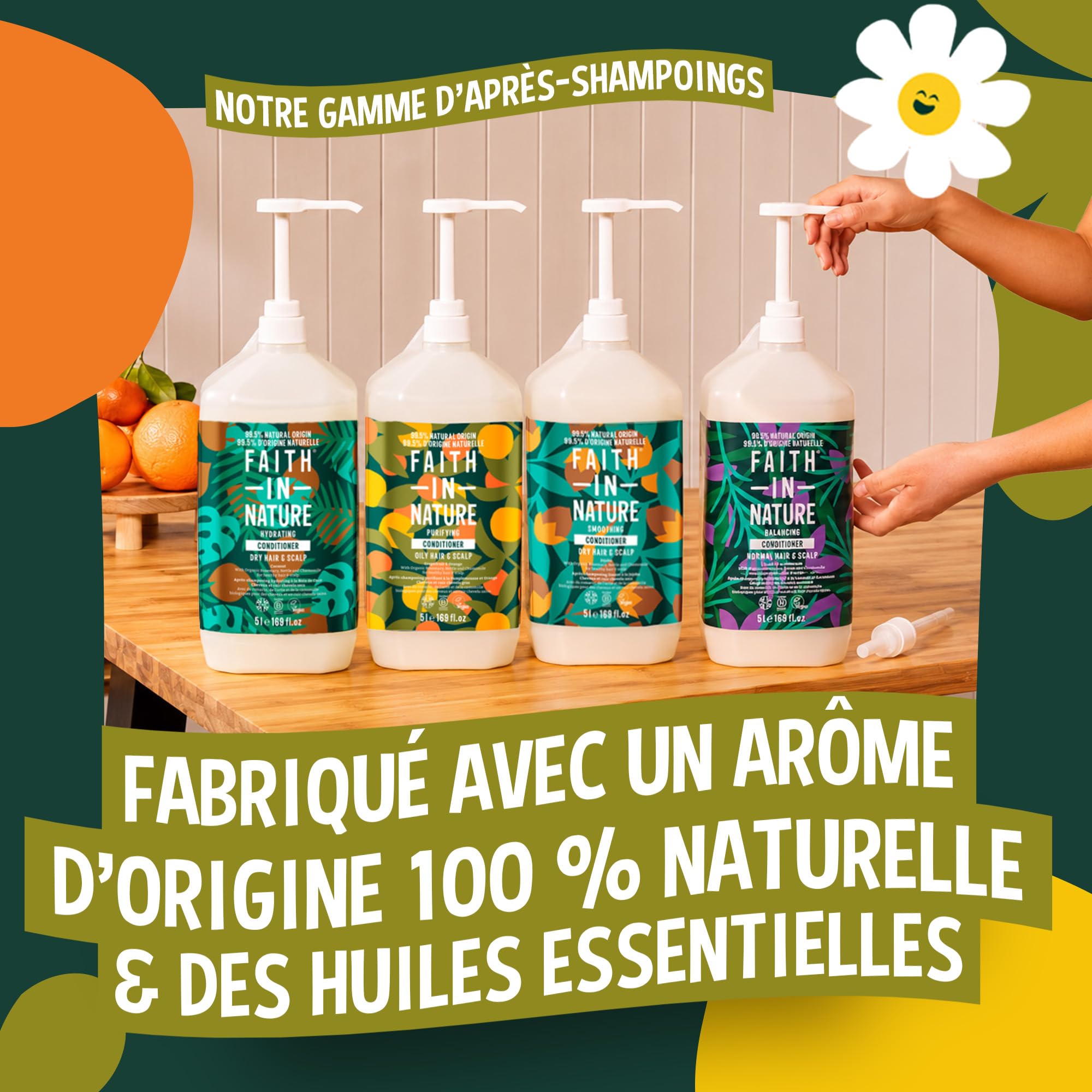 Faith In Nature Après-Shampooing Naturel au Pamplemousse et à l’Orange, Purifiant pour Cheveux et Cuir Chevelu Gras, Végan et Non Testé sur les Animaux, Sans SLS, Silicones ni Parabènes, Recharge 5 L