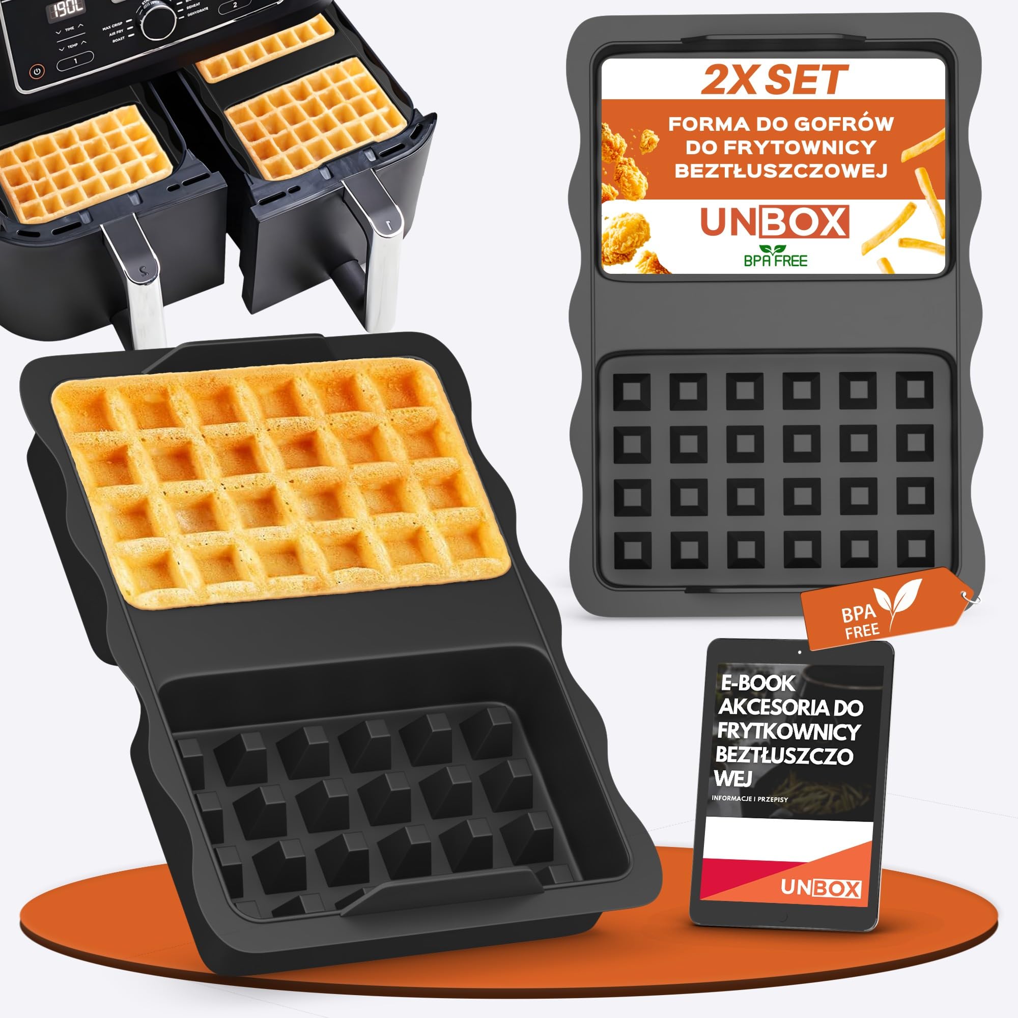 UNBOX 2 sztuki wkładu do wafli do gorących urządzeń do smażenia, silikonowa forma do belgijskich wafli, pasuje do Ninja AF400EU, AF451EU, SL400EU, AF500DE, akcesoria do airfryerów, wolne od BPA i