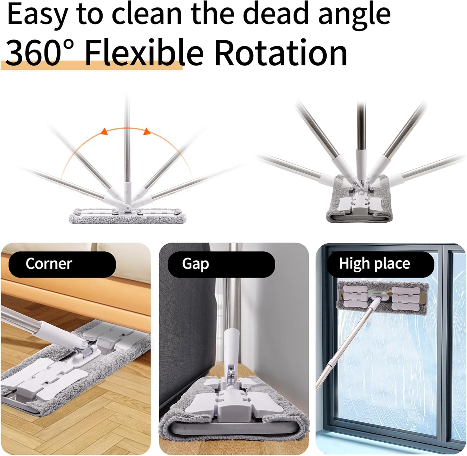 Premium 360° Microfiber Wet Mop for Floor Cleaning; 4 Heavy Duty Reusable Microfiber Pads; Adjustable Height and Sturdy Steel Hardware; Vinyl, Tile, Laminate and Hardwood Floor Mop Cleaner