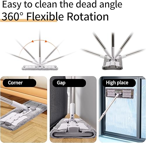 Miniatura 2 de Trapeador húmedo de microfibra de 360 para limpieza de suelos 4 almohadillas de microfibra reutilizables resistentes altura ajustable y accesorios